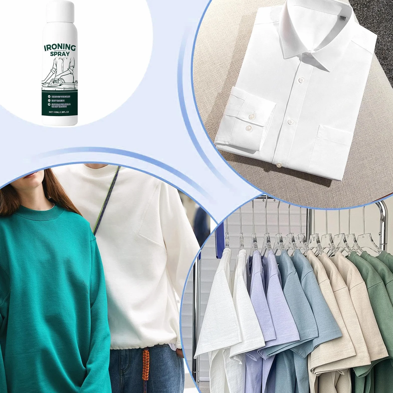 Fabric Iron Starch Spray do ubrań - 100 ml Travel Size | Heavy Hold Remover for Cotton Wool Linen Polyester Silk, Refresh and Protect Garments and Bed Sheets