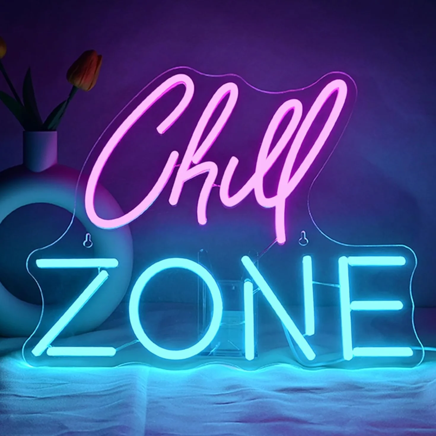 NYXEN Chill Zone nowy szyld LED, ściemniana, 39 x 32 cm, świecąca tabliczka na ścianę, do dekoracji sklepowych, kuchni, jadalni, baru domowego, sztuki ściennej, na prezent