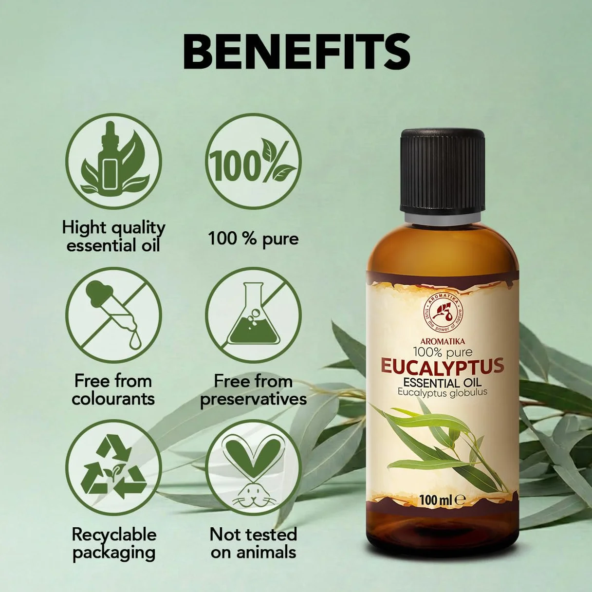 Olejek Eteryczny Eukaliptusowy 100 ml - Eucalyptus Globulus - Olejek Aromatyczny do Dyfuzora - Aromaterapia - Świece Zapachowe - Mydła - Odświeżanie Powietrza