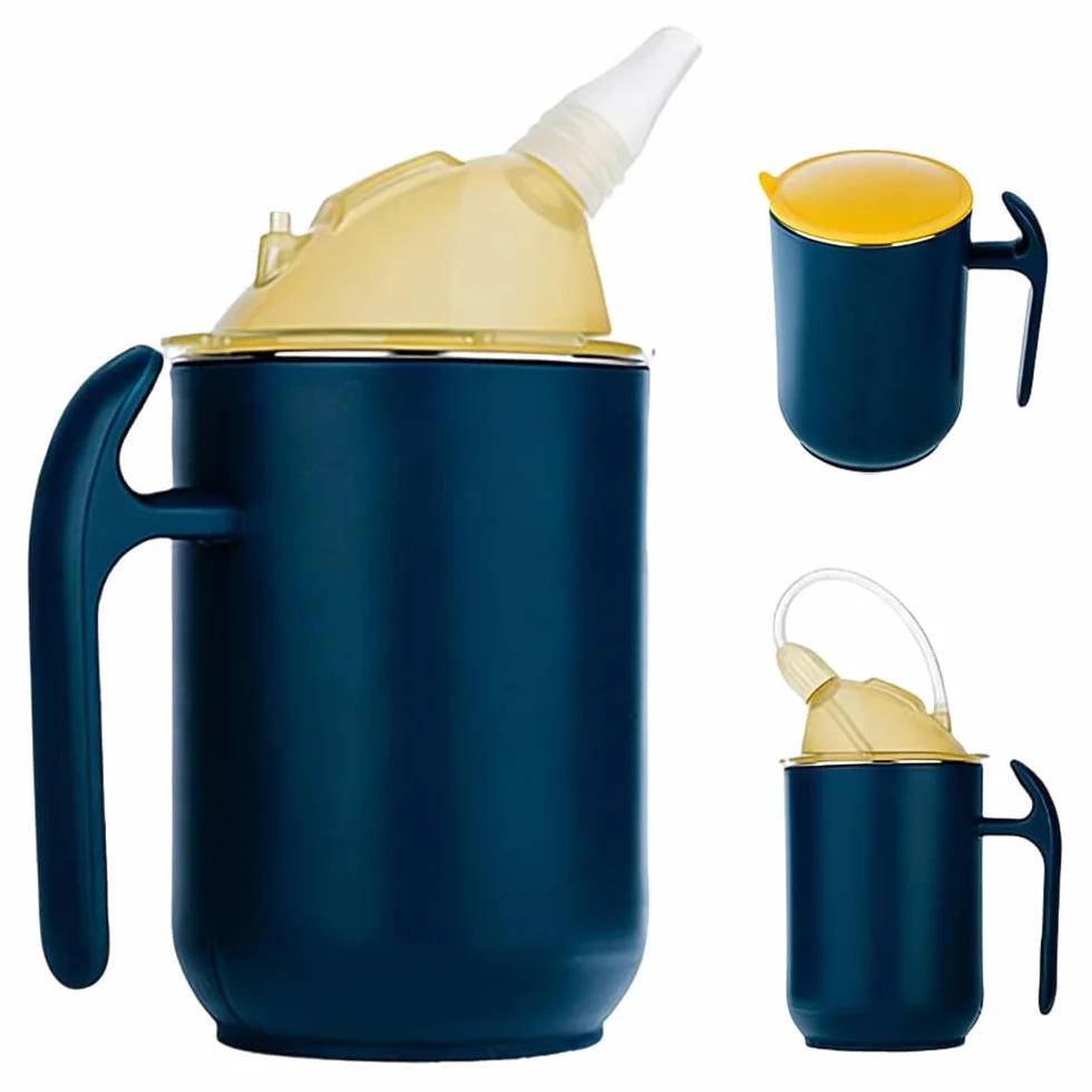 Kubek z dzióbkiem 3 w 1 400 ml szczelny dla seniorów niebieski