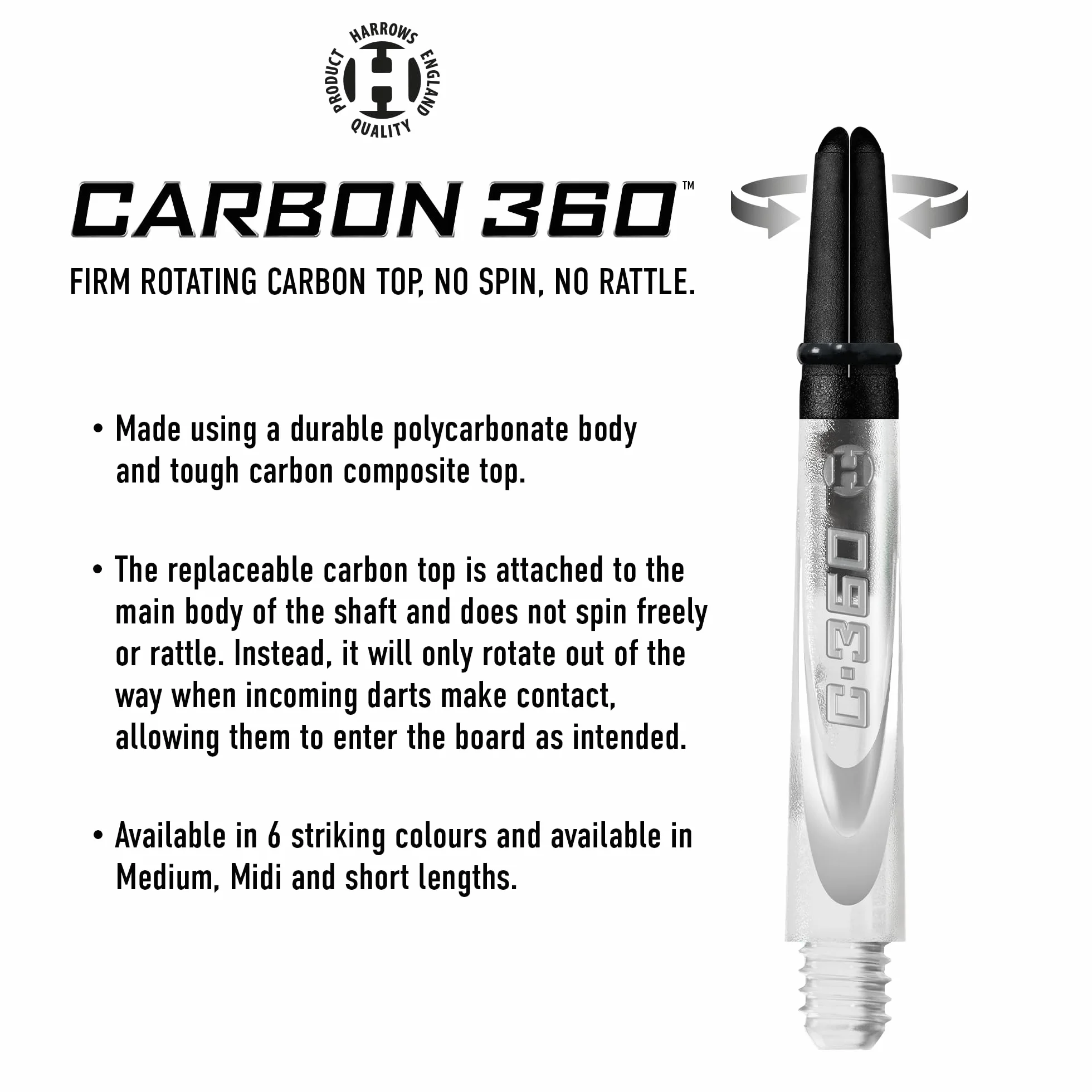 Harrows Carbon 360 przezroczyste wałki, zwiększony przepływ aerodynamiczny, wałki do rzutek, 3 wałki w opakowaniu, 3 opakowania w zestawie (łącznie 9 wałków)