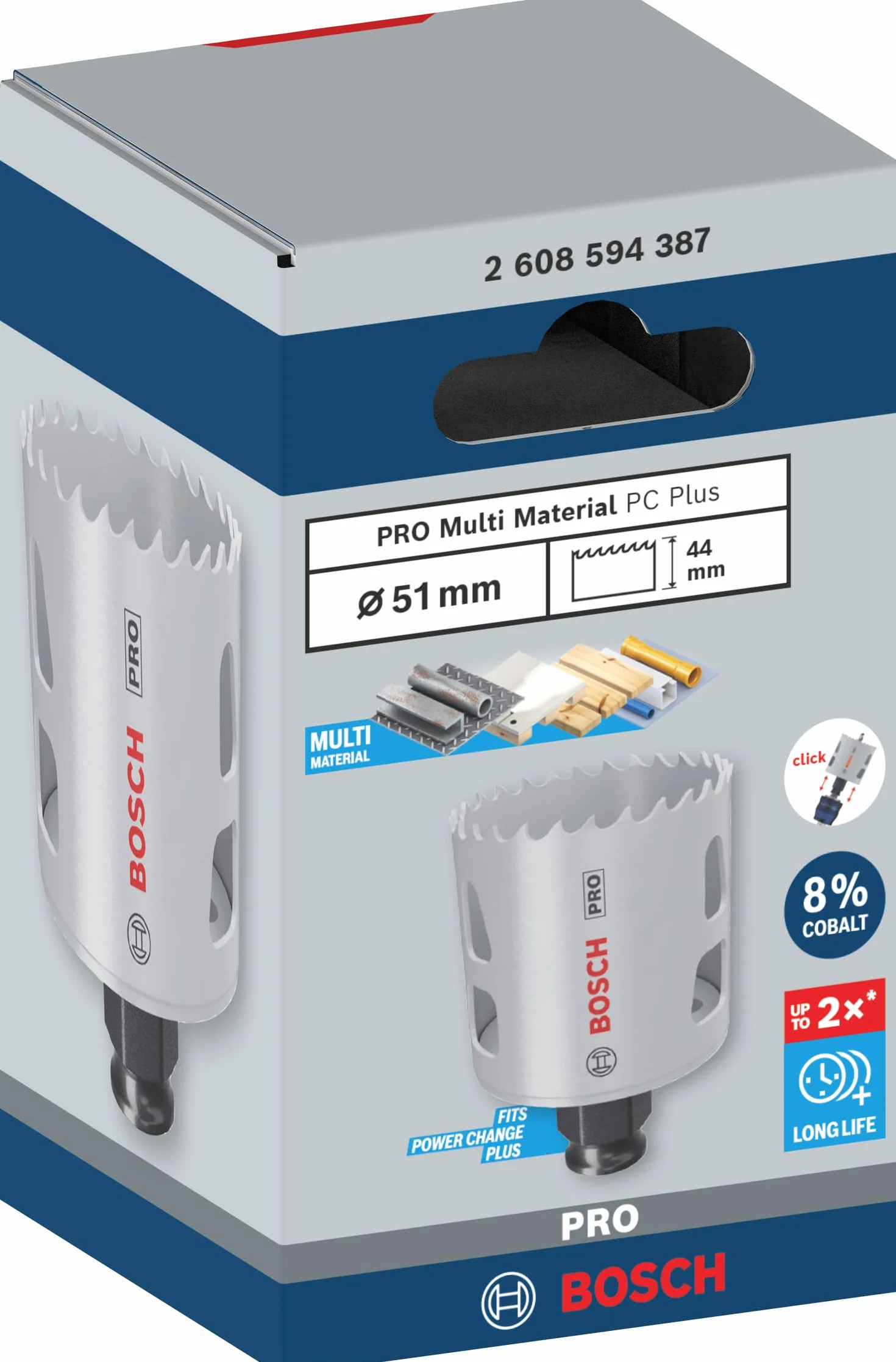 Bosch 1x Piła otwornica PRO Multi Material Power Change Plus (do Miękkie drewno, Płyta gipsowo-kartonowa, Ø 51 mm, Professional Akcesoria Wiertarki/Wkrętarki)