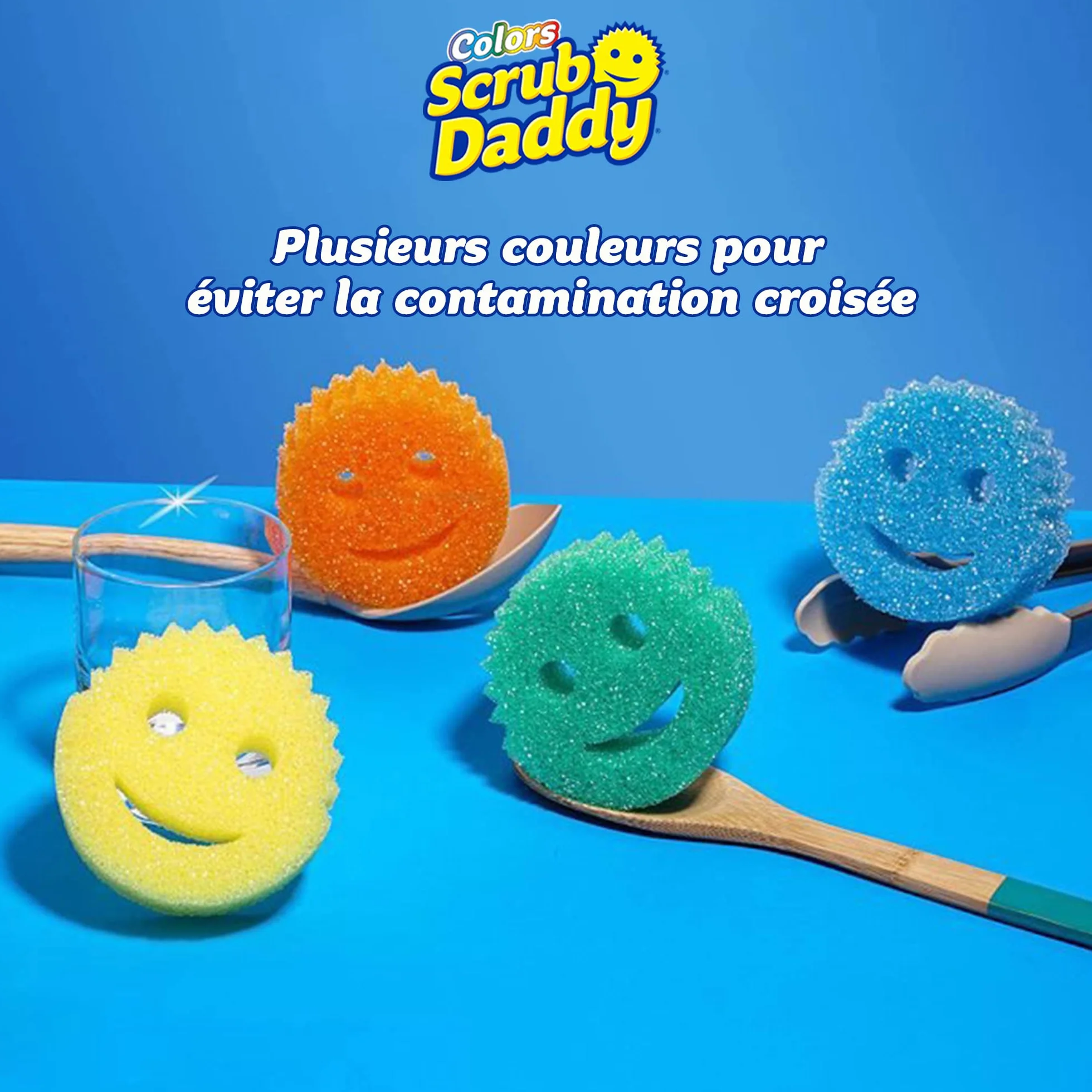 Scrub Daddy Colors Smiley Gąbka do czyszczenia, w opakowaniu zbiorczym – zmiana tekstury, odporna na zarysowania gąbka do mycia w kuchni, odporna na zapachy, można myć w zmywarce, 4 szt.
