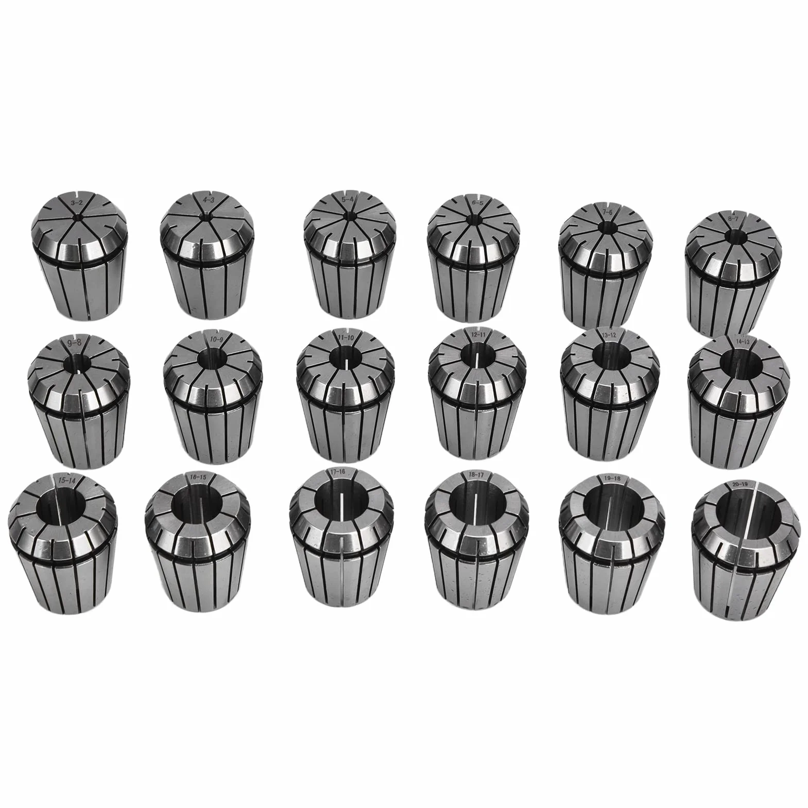 Generic Zestaw Tulei Sprężynowych CNC ER32 18 szt. Stal Węglowa do Maszyn Grawerujących Potrzeby Mocowania 3-20 Mm