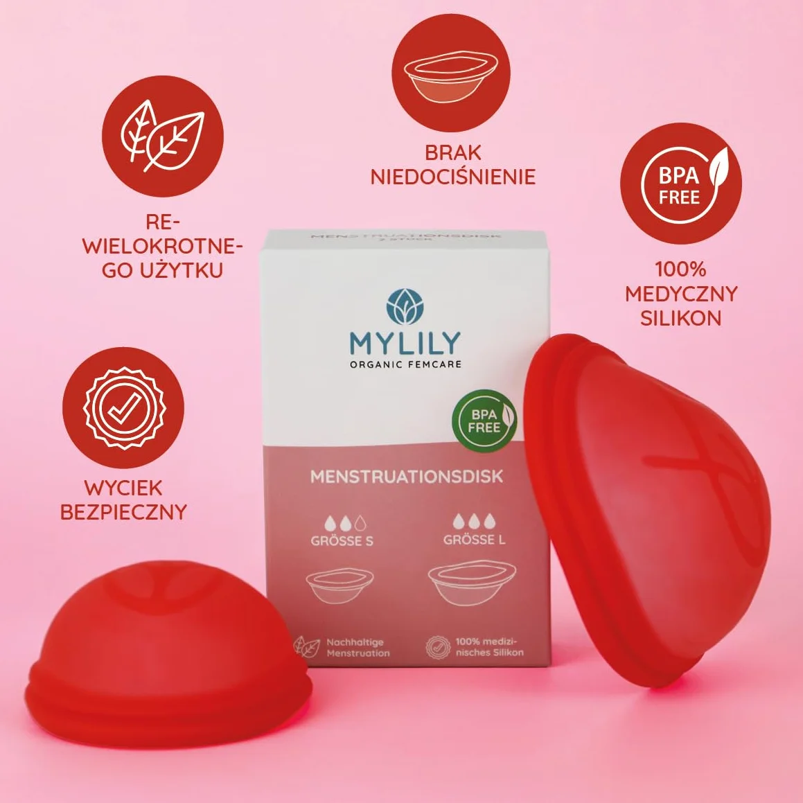 Krążek menstruacyjny MYLILY® zestaw 2 sztuk silikon medyczny