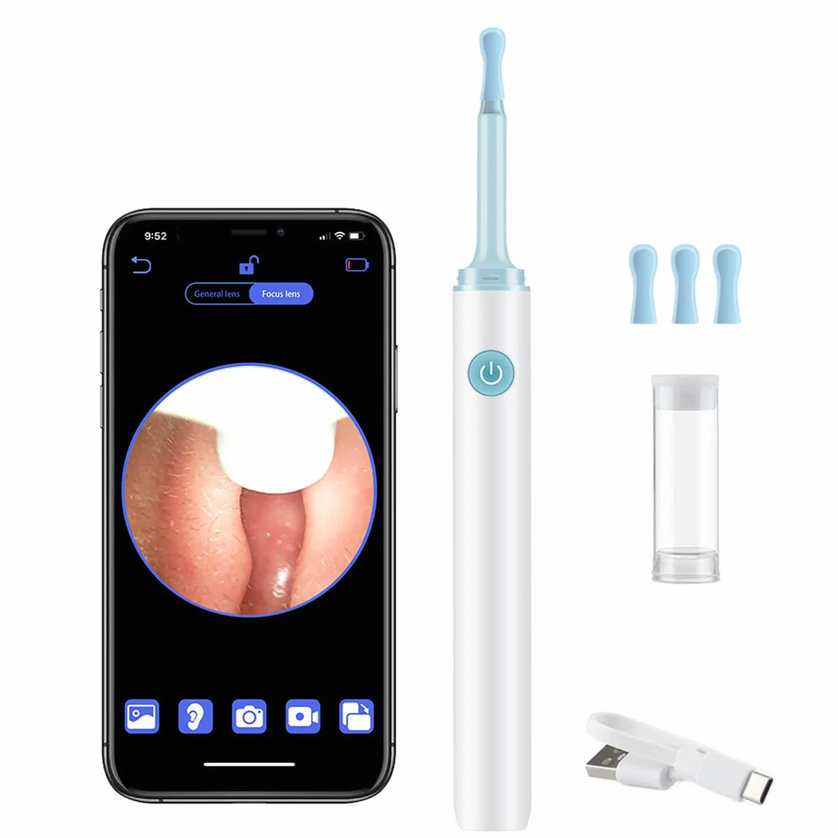LANMOU usuwacz woskowiny usznej otoskop, LANMOU czyścik do uszu z kamerą, 1080P HD czyścik do uszu z 6 diodami LED i 4 silikonowymi łyżeczkami do uszu, IP67 wodoodporny czyścik do uszu dla iPhone