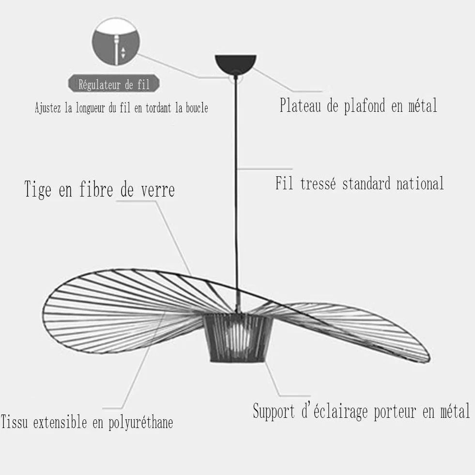 YUNDING Lampa Vintage, lampa wisząca do salonu, LED Vertigo, regulacja wysokości światła, włókno szklane/poliuretanowe, oświetlenie E27, żyrandol do restauracji, Klosz, (Czarny, 80 cm)