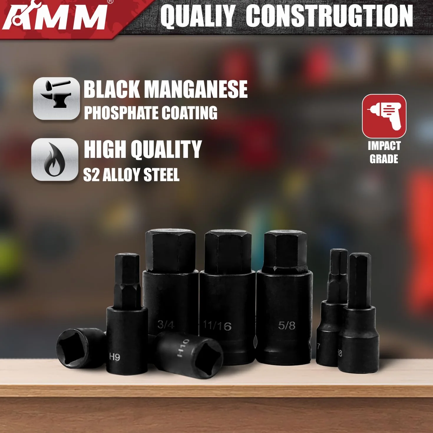 AMM 107 szt. zestaw nasadek imbusowych i Torx, 1/10.2 cm, 3/20.3 cm i 1/5.1 cm, bardzo długi Torx/Tamper Proof Torx/Hex/Ball End Hex, SAE/zestaw nasadek metrycznych, bity ze stali stopowej S2