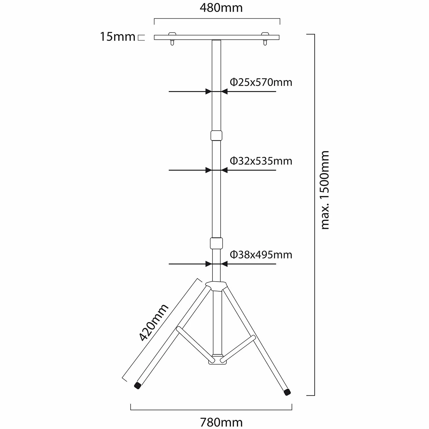 Maclean MCE583 Statyw do naświetlaczy – reflektor budowlany statyw teleskopowy 62-150 cm (stalowy)