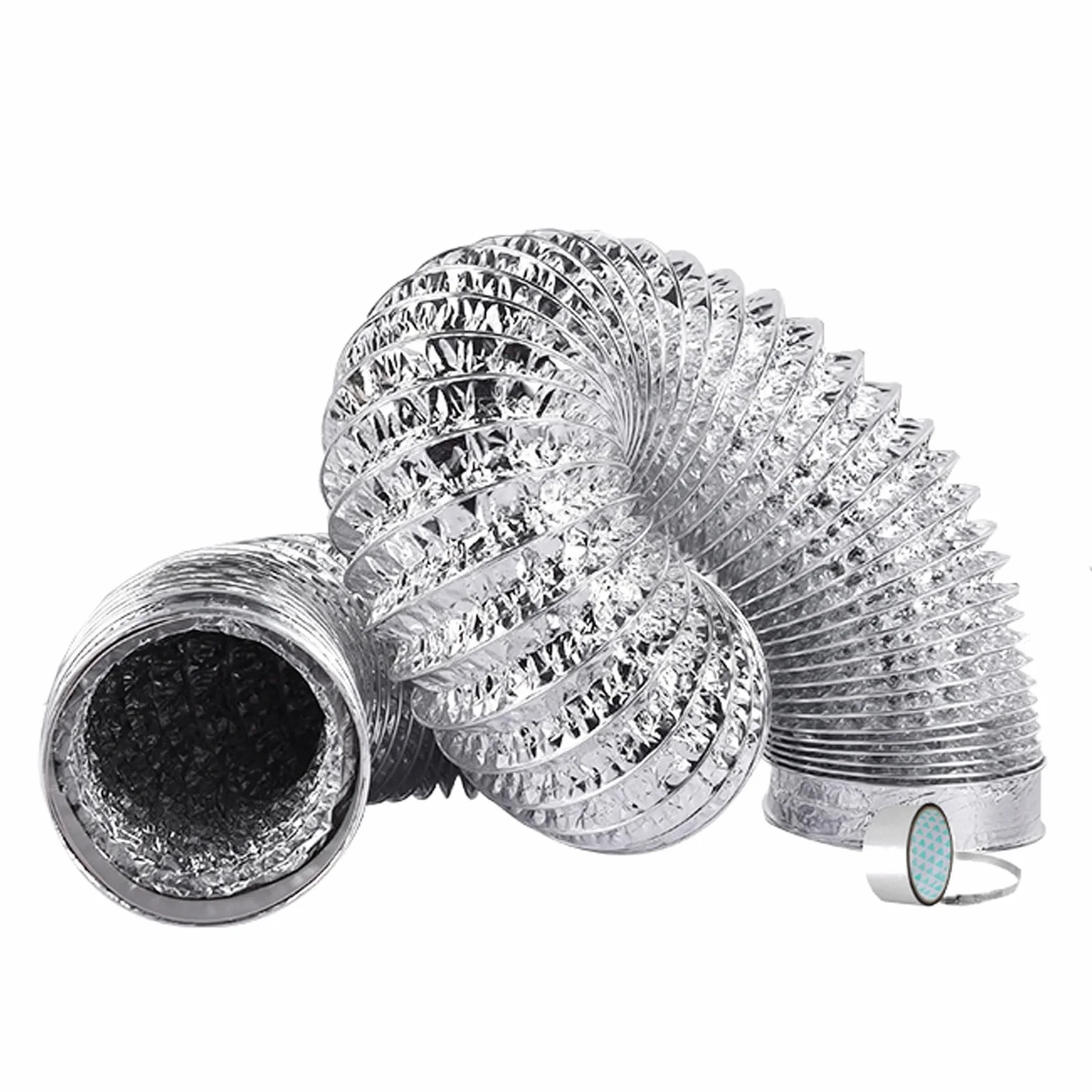 Elastyczne przewody aluminiowe, do suszarki, okapu kuchennego, i łazienki, z 1 zaciskiem węża taśmą(5m 100mm)