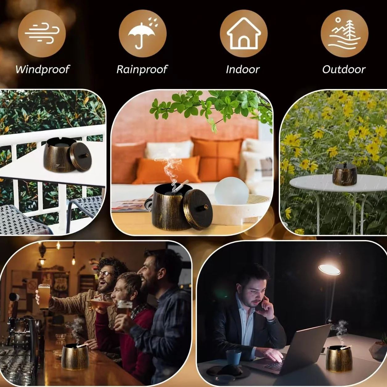 Popielniczka retro ze stali nierdzewnej z pokrywką do użytku zewnętrznego
