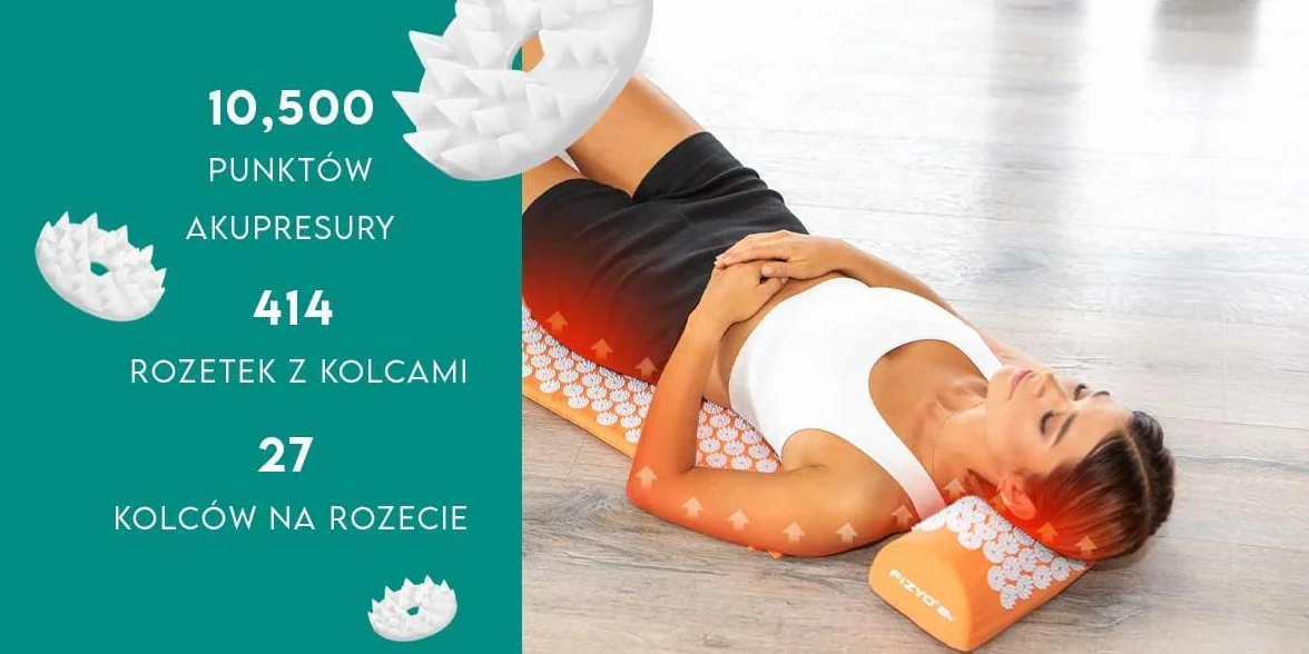 Mata do Akupresury z Poduszką, Naturalne Łagodzenie Bólu, Stresu i Napięcia, Masaż Pleców, Szyi, Ramion, Akupunktura i Relaks (Pomarańczowa)
