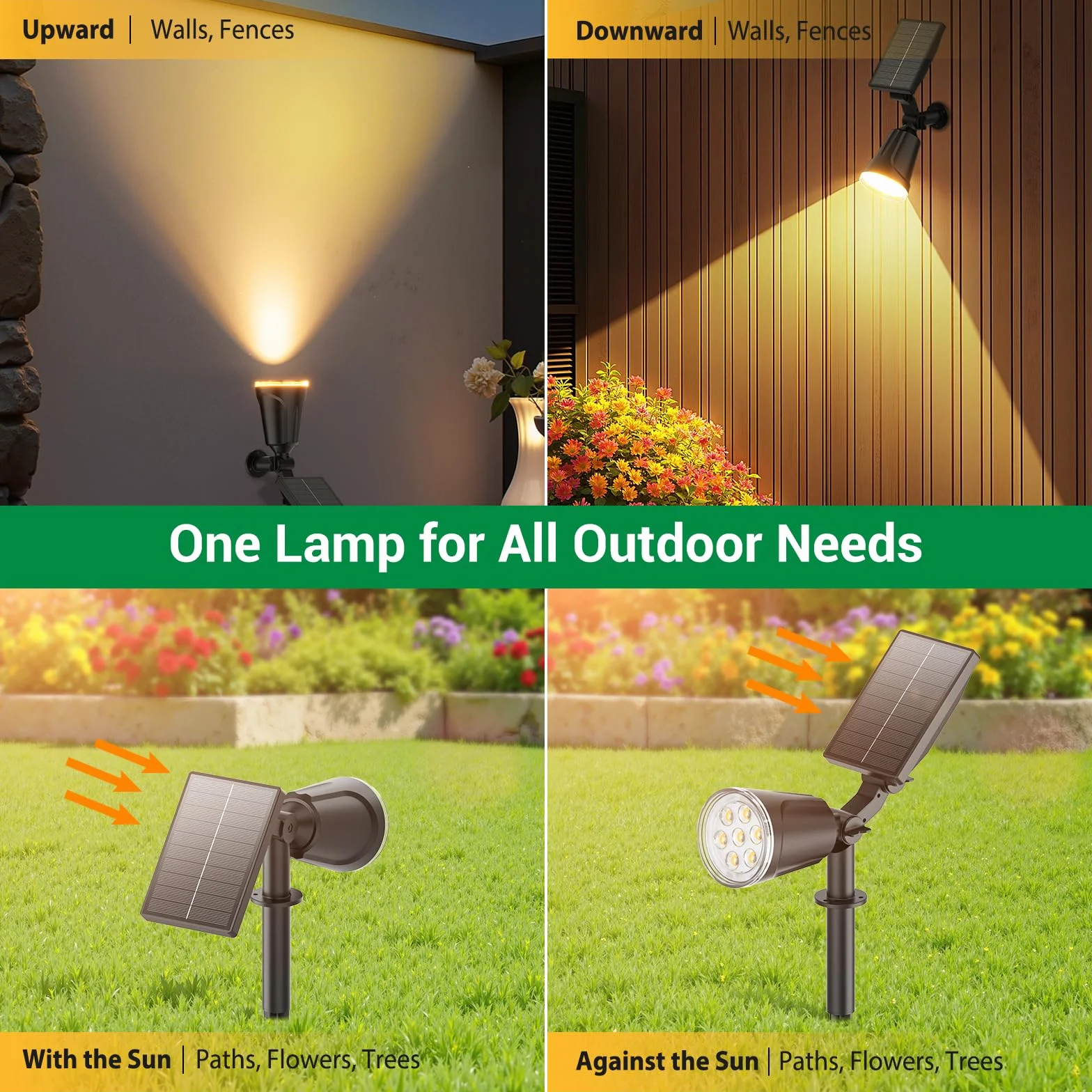 GEARLITE Lampy solarne do ogrodu na zewnątrz, ciepła biel, solarne LED reflektory zewnętrzne z 1500 mAh akumulatorem, 1200 lumenów, lampy solarne do użytku na zewnątrz z IP65 wodoodpornością do