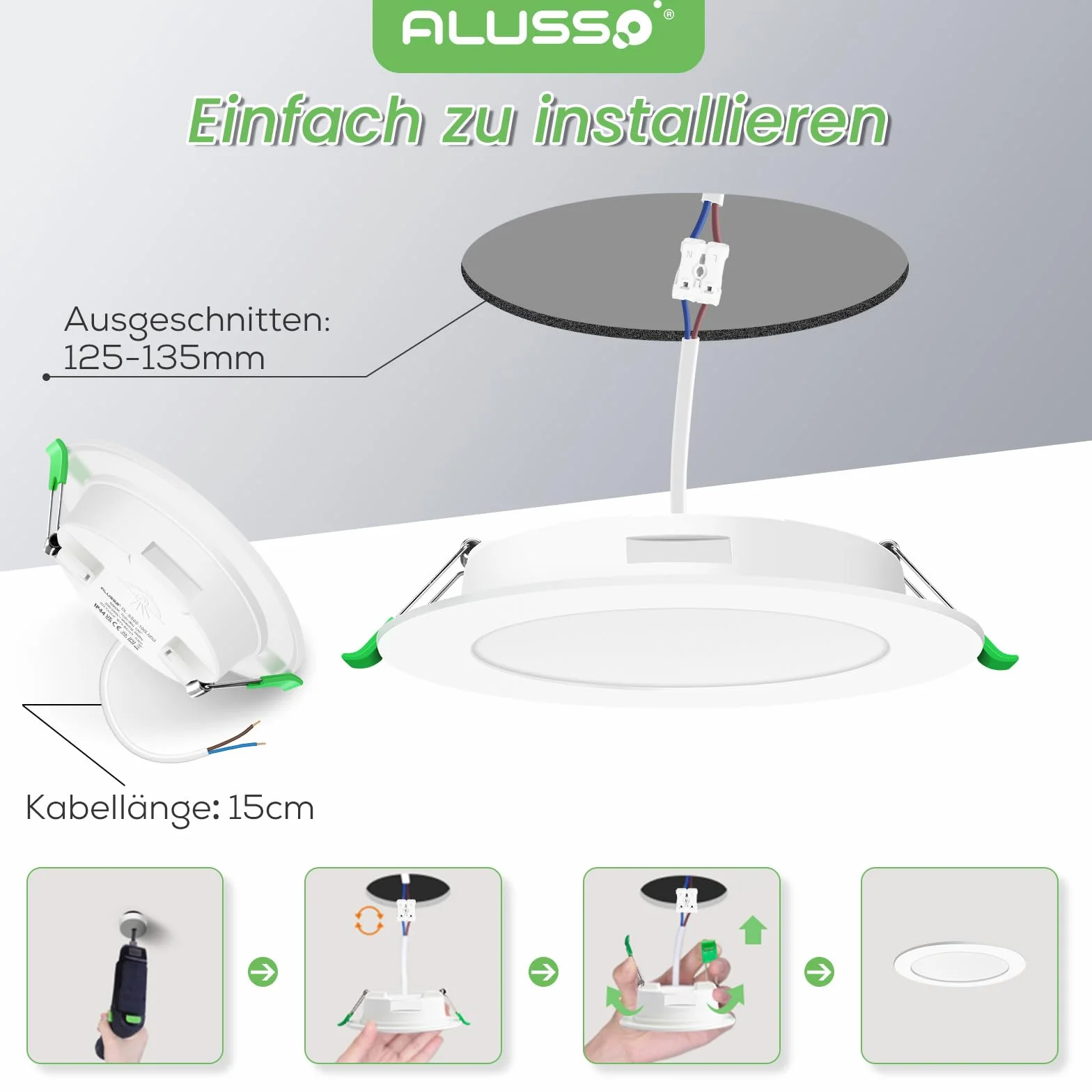 ALUSSO reflektory LED wpuszczane 10W 230V 700lm 3000K IP44 płaskie