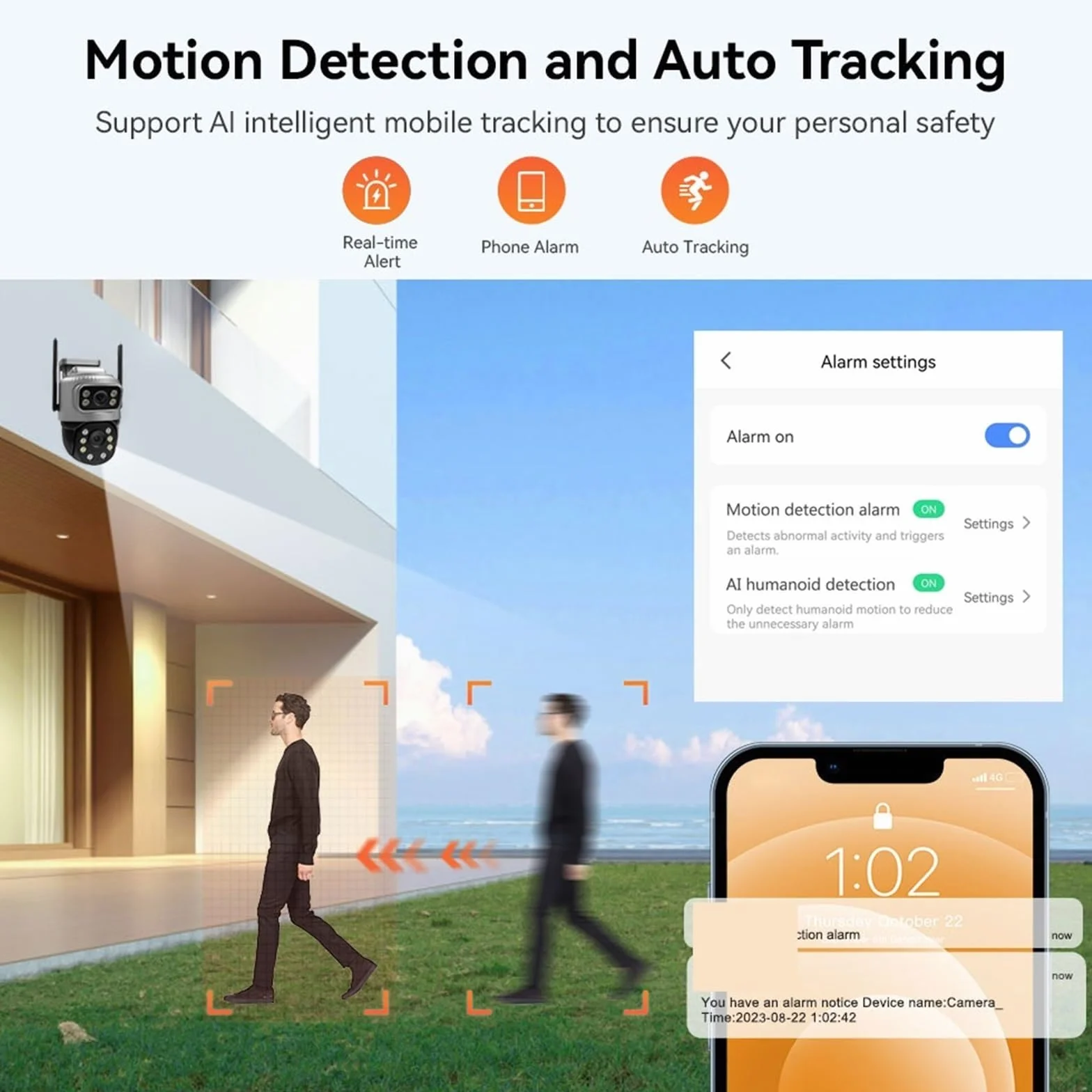 Kamera IP 4G z podwójnym obiektywem, 4 MP, 4K, wodoodporna, do monitoringu zewnętrznego, inteligentny dom, noktowizor, ochrona CCTV,Spokój ducha zawsze(WIFI Cam 128G Card)