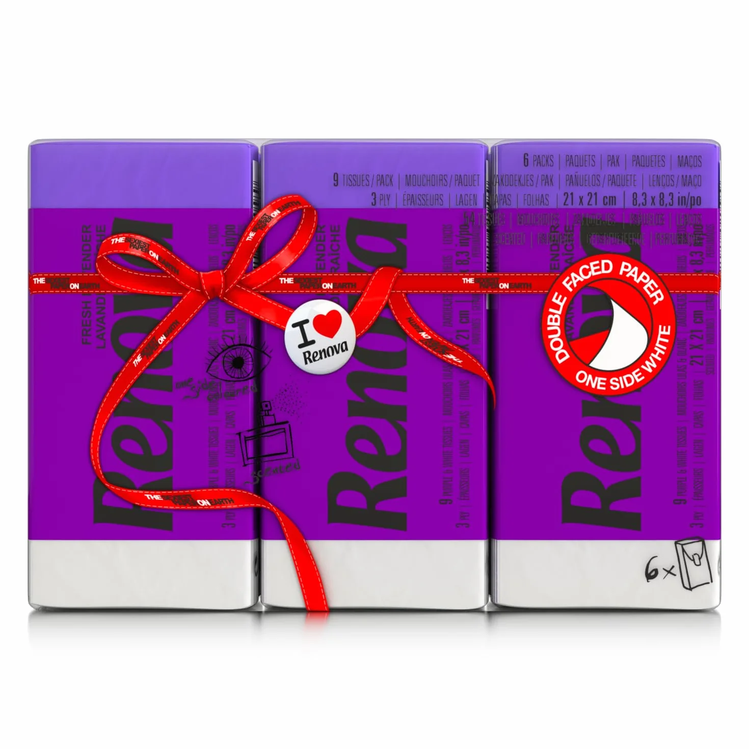 Renova Chusteczki higieniczne Red Label liliowy zapach lawendowy – 6 opakowań – [9 sztuk per pack]