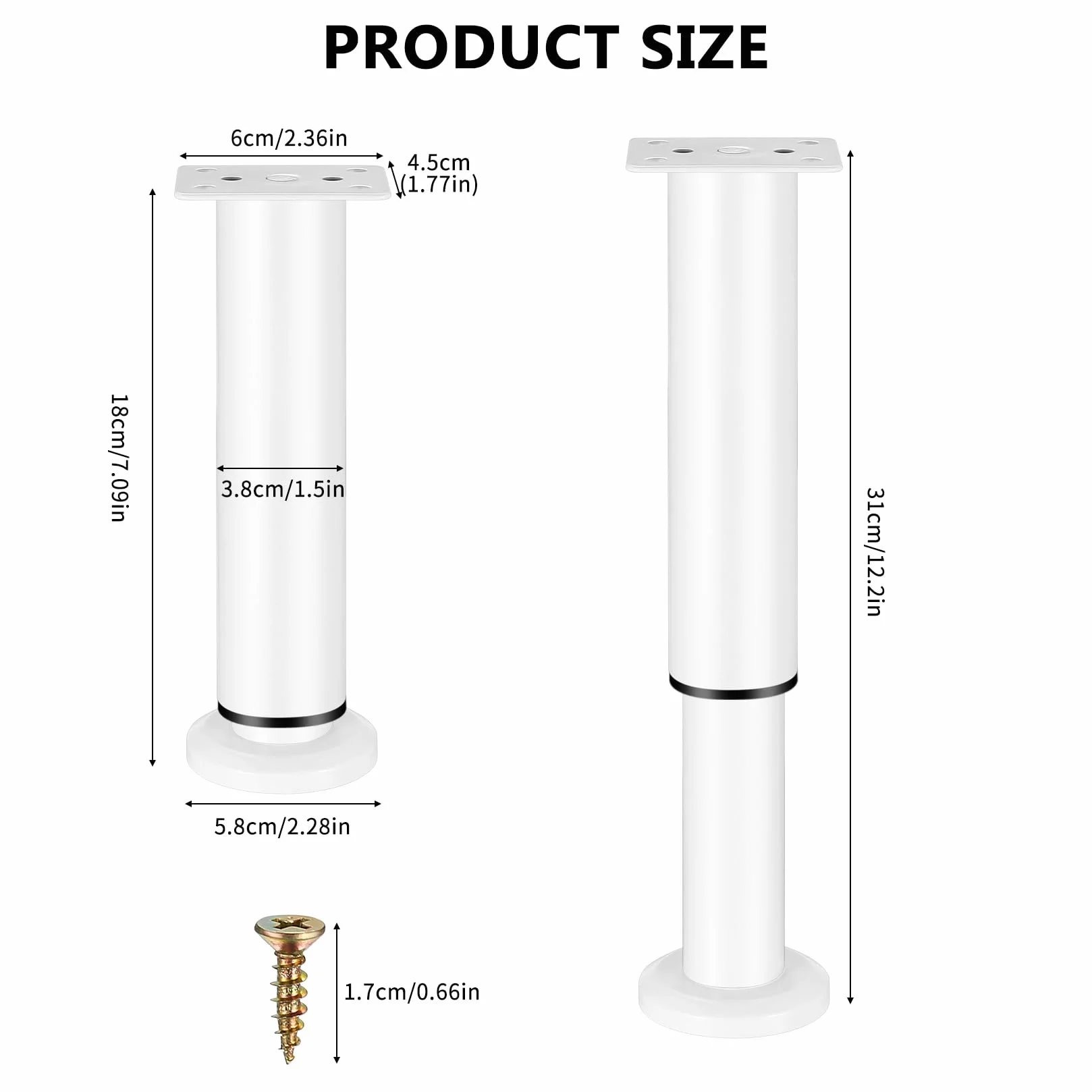 2 x nóżki meblowe Regulowane w wysokości nóżki do mebli białe, 18-30 cm nóżki meblowe, nóżki do szafek nóżki do komody nóżki do kanapy nóżki do łóżek nóżki do sofy, nóżki do szafek nóżki do sofy stołu