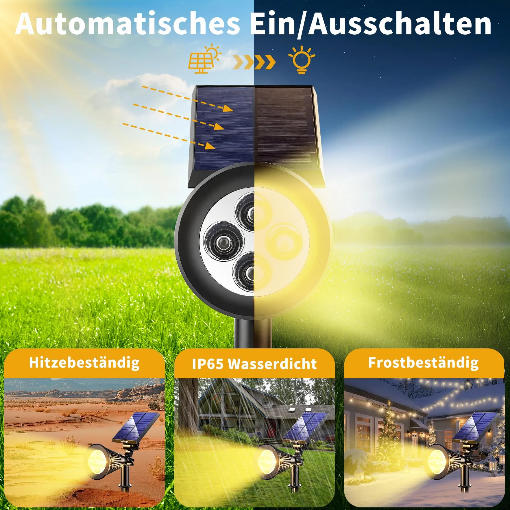 Reflektor solarny LED do zewnątrz, lampa solarna Landscape (2 x ciepła biel) wersja 3, super jasna, zasilana energią słoneczną; wodoszczelna do ogródka