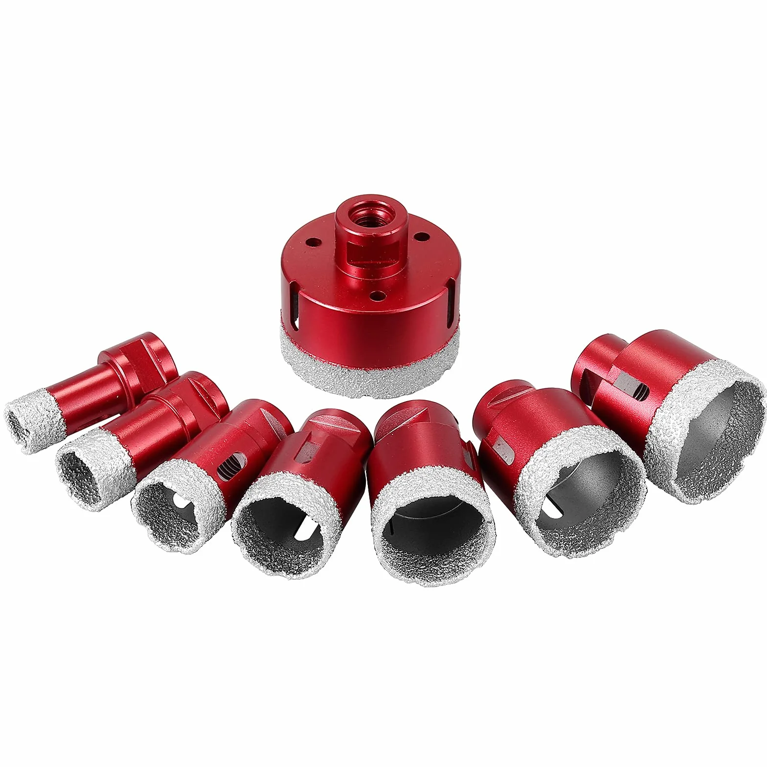 COLFULINE Wiertła diamentowe na sucho, 8 szt. M14, średnica wiercenia 20, 25, 30, 35, 40, 45, 50, 68 mm, zestaw diamentowych otwornic z aluminiową skrzynką, otwornica do lutowania na mokro / sucho do porcelany szkła, płytek ceramicznych
