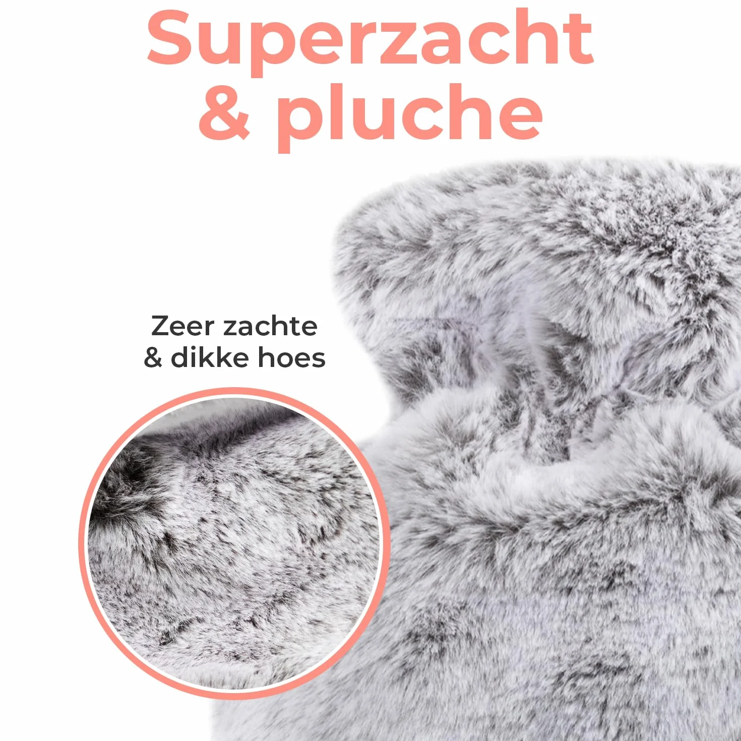 Rissler Termofor Premium z miękką poszewką 2 l – butelka na łóżko z naturalnego kauczuku – puszysta osłona na termofor, słodka, idealna na zimę i Boże Narodzenie (Essential Grey), szary