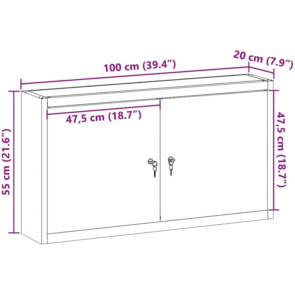 Szafka na narzędzia z regałem, szafka warsztatowa ze stali i materiału drewnopochodnego, zamykana na 2 zamki krzywkowe, 3 półki, 100 x 20 x 55 cm, do garażu, piwnicy, warsztatu, systemu