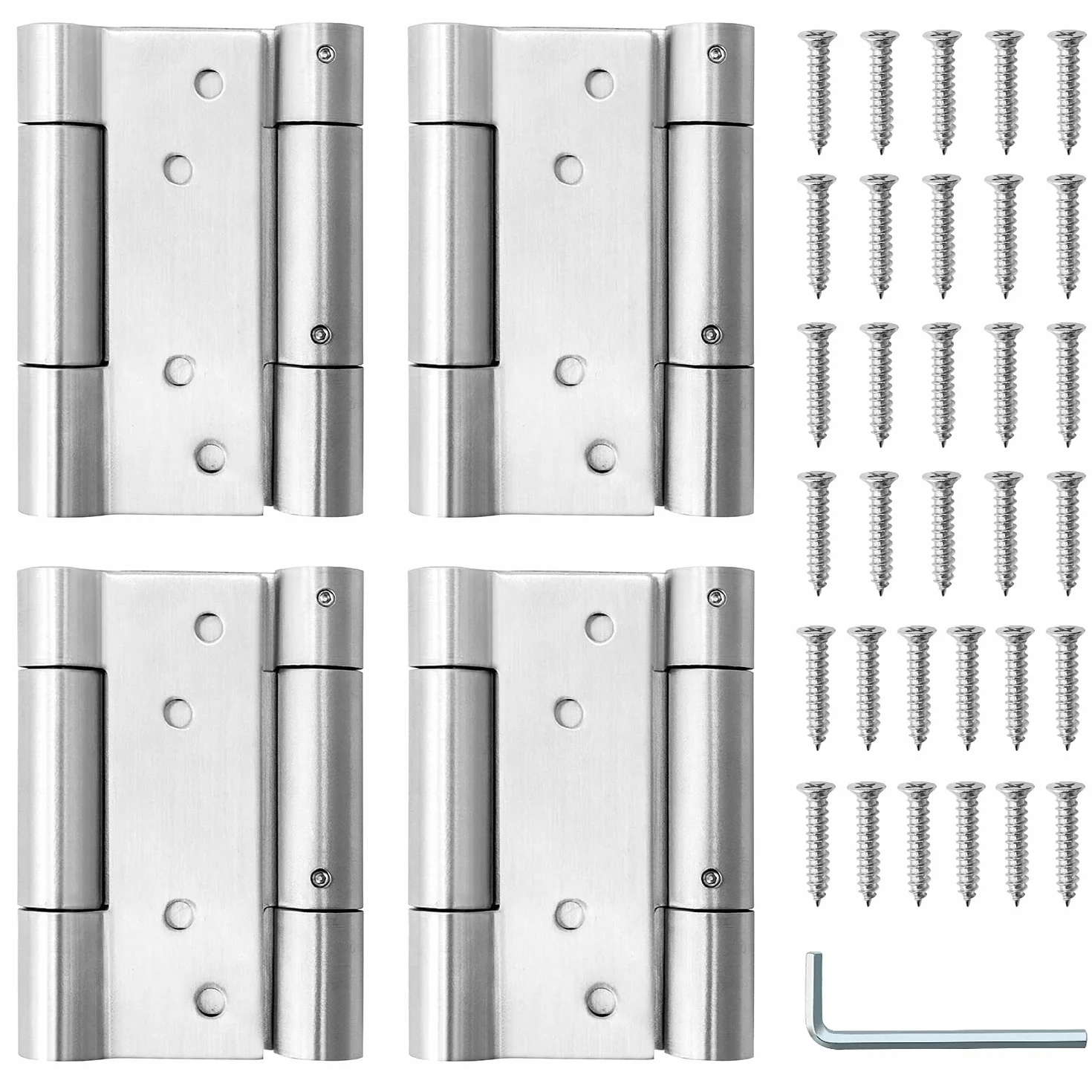 QWORK 4 zawiasy sprężynowe, 100 mm, stal nierdzewna 304, podwójne działanie, do drzwi skrzydłowych, zawiasy samozamykające, sprężynowe drzwi do kawy i salonu
