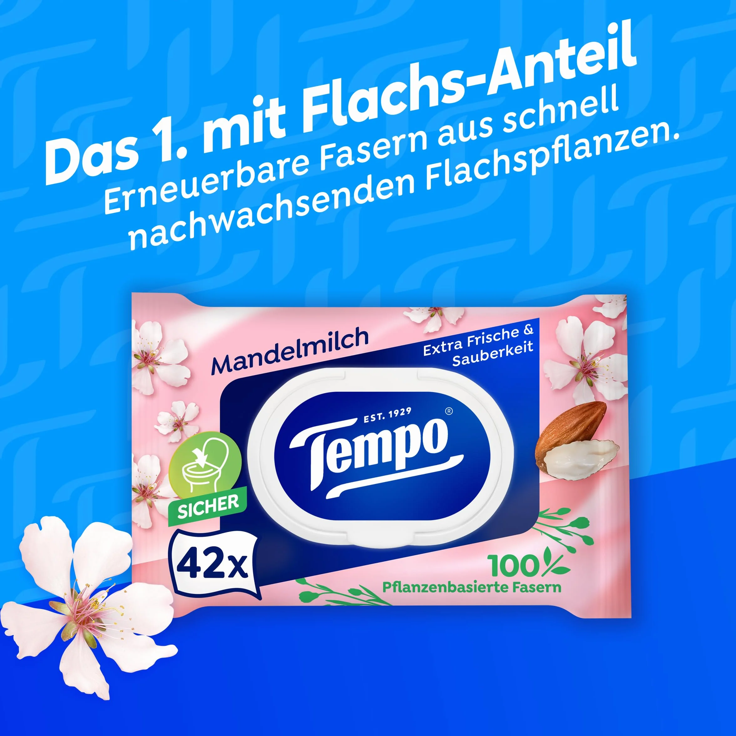 Tempo Papier toaletowy wilgotne mleko migdałowe i pantenol, opakowanie 16 sztuk (8 x 2 x 42 sztuki)