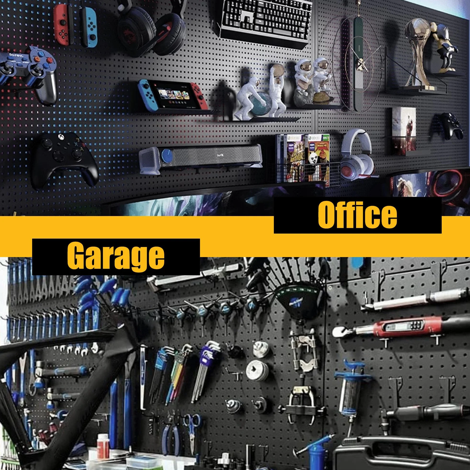 Spampur Tablica śledziowa, 8-pak metalowych paneli pegboardowych, czarny organizer ścienny, system przechowywania narzędzi do stołu warsztatowego, organizera garażu, organizacji ścian biurowych