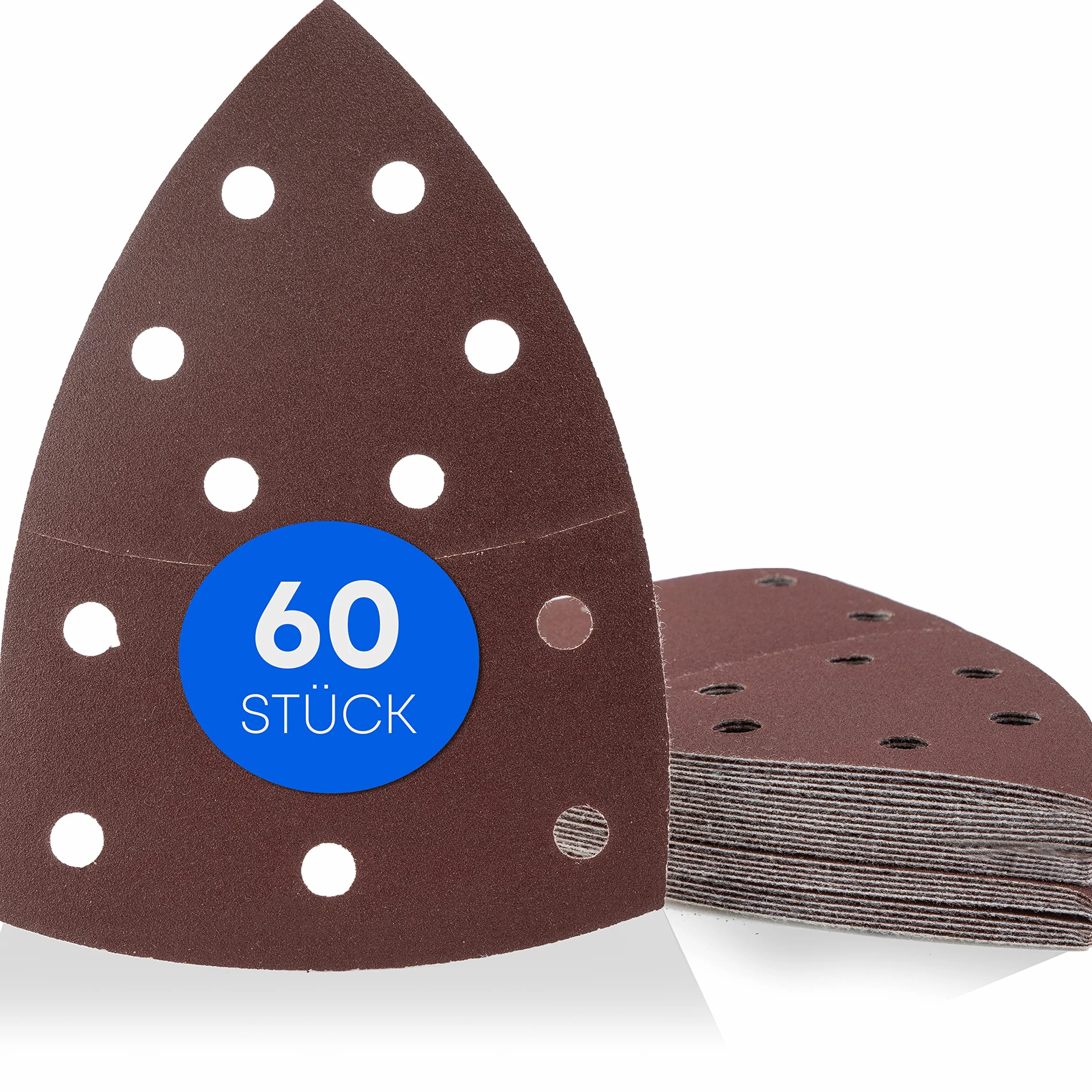 Zestaw 60 trójkątów ściernych Prio / 11 otworów / 105 x 152 mm / 10 x ziarnistość 40-60 - 80-120 - 180-240 / do szlifierek wielobarwnych / arkuszy ściernych / papieru