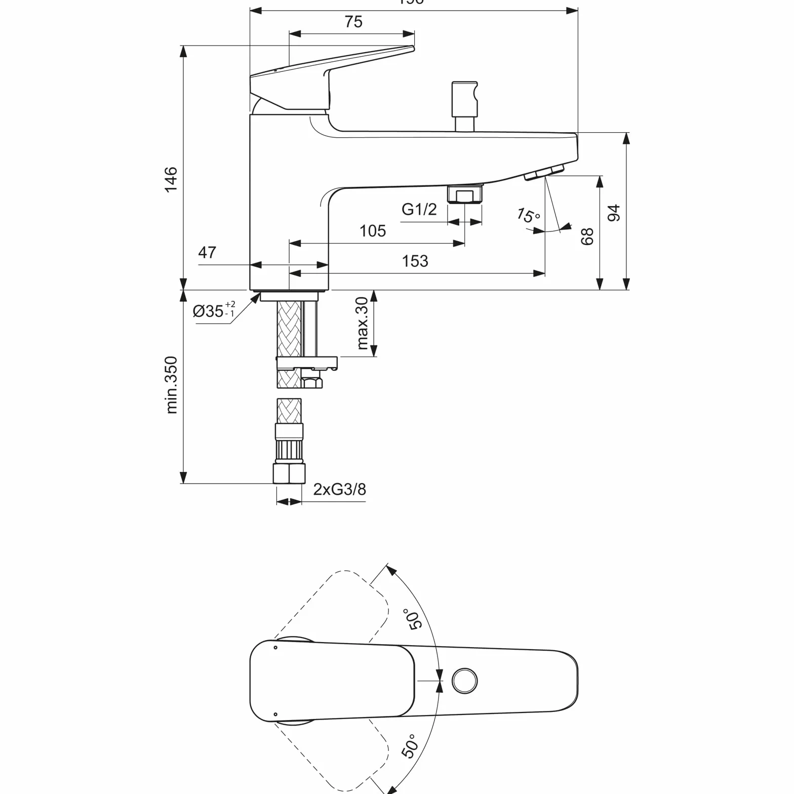 Ideal Standard BD257AA Ceraplan bateria łazienkowa krawędź wanny natynkowa