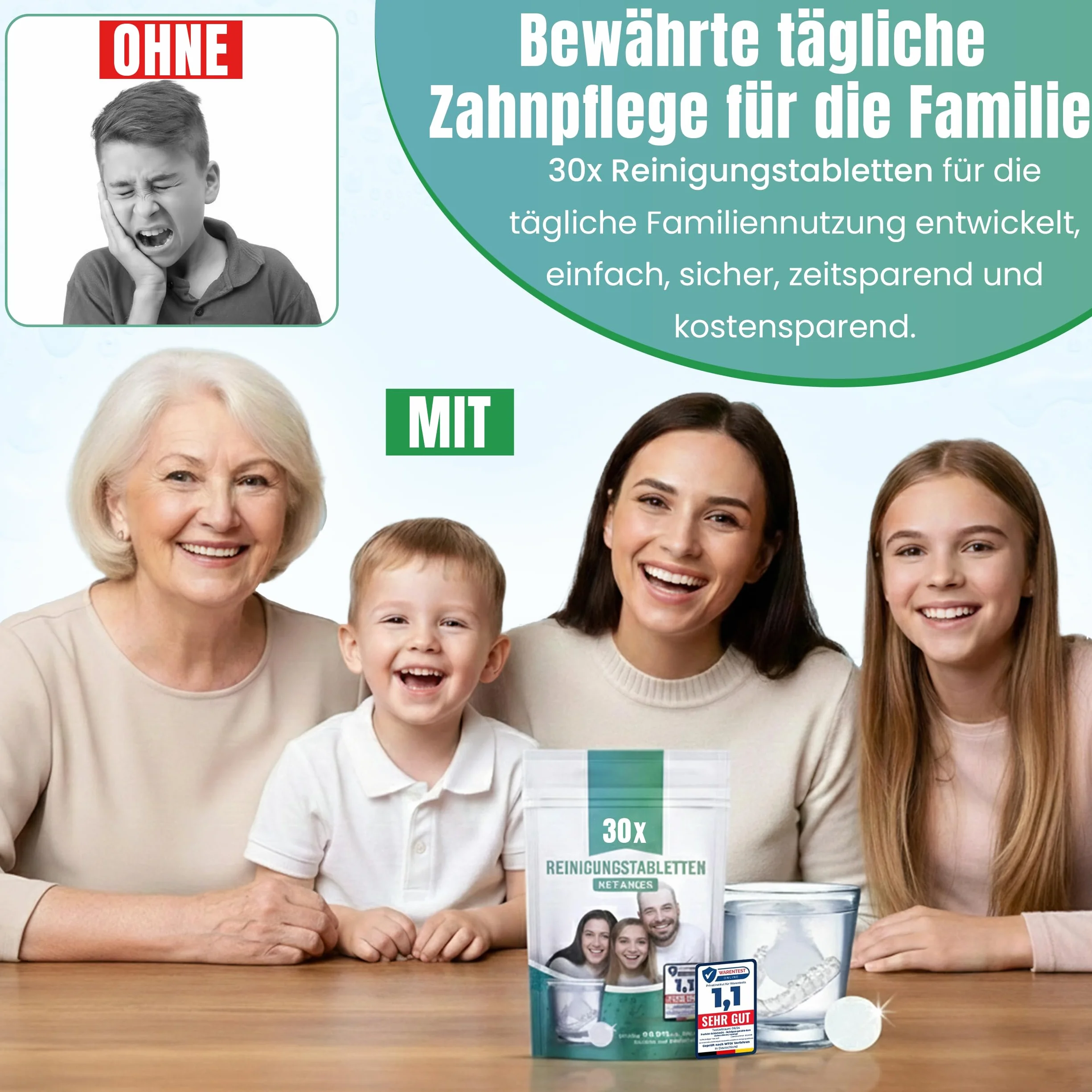 Retainer tabletka czyszcząca – 30 x tabletki do czyszczenia szyn zębowych, bez plam, ochrona zębów, usuwanie nieprzyjemnych zapachów