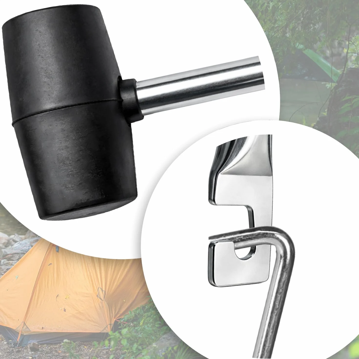 COM-FOUR® Mlotek gumowy z wyciagaczem do kolków - Mlotek z miekkim obuchem i metalowym trzonkiem - Mlotek z kolkami do biwakowania i rzemiosla - Mlotek (01 szt. - z uchwytem hakowym)