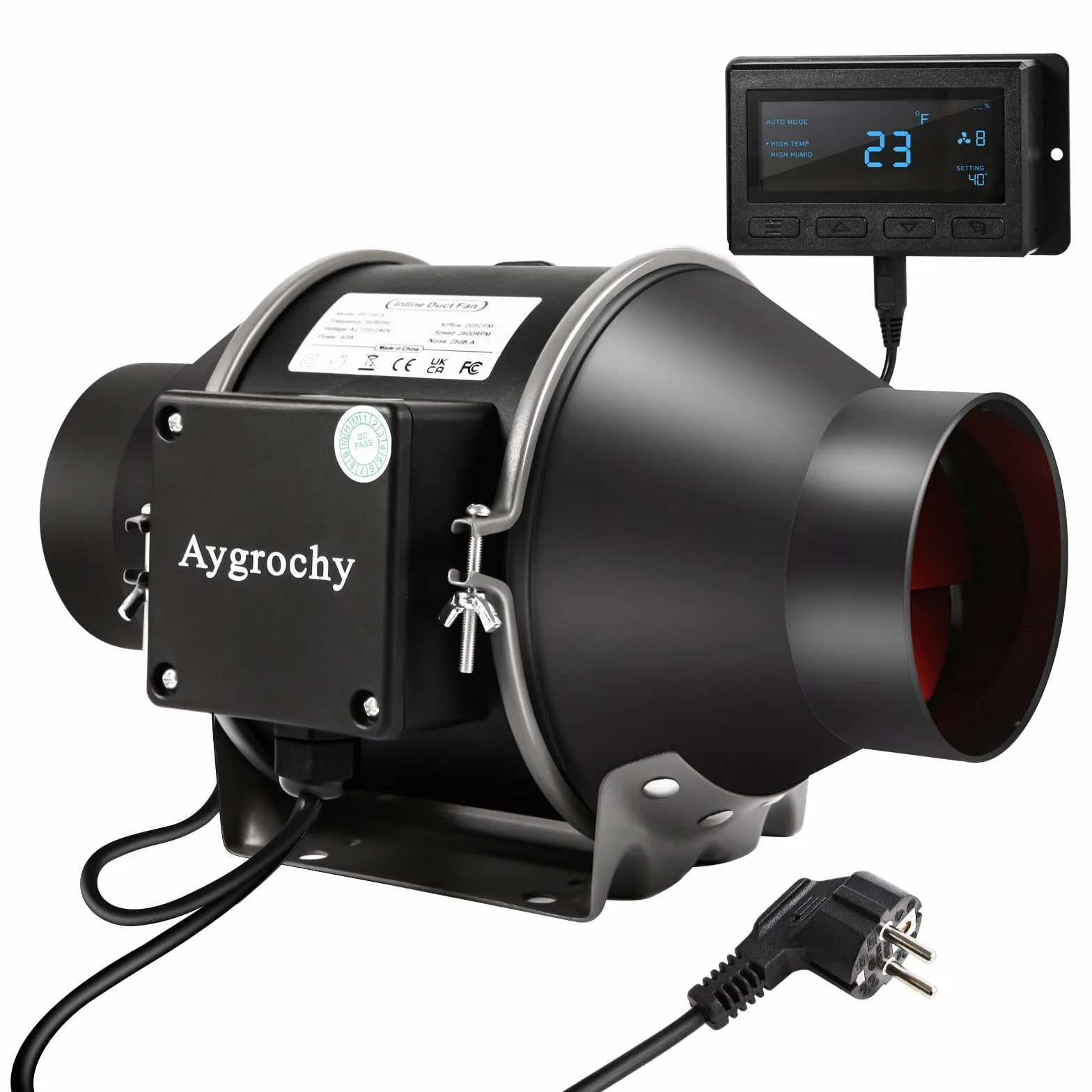 Aygrochy Inteligentny wentylator rurowy 150 mm z regulatorem temperatury i wilgotności, wentylator wyciągowy do wzmacniaczy, namiotów do uprawy, wentylacji i dmuchaw wyciągowych