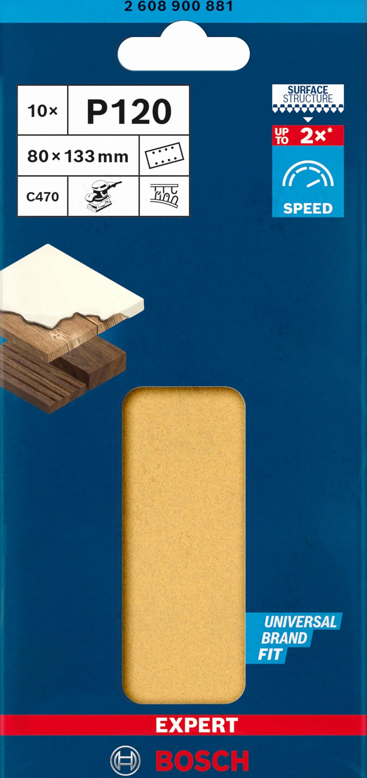 Bosch 10x Papiery ścierne EXPERT C470 z 8 otworami (do Farba na drewnie, Twarde drewno, Ø 80x133 mm, Ziarnistość 120, Professional Akcesoria Szlifierka oscylacyjna)