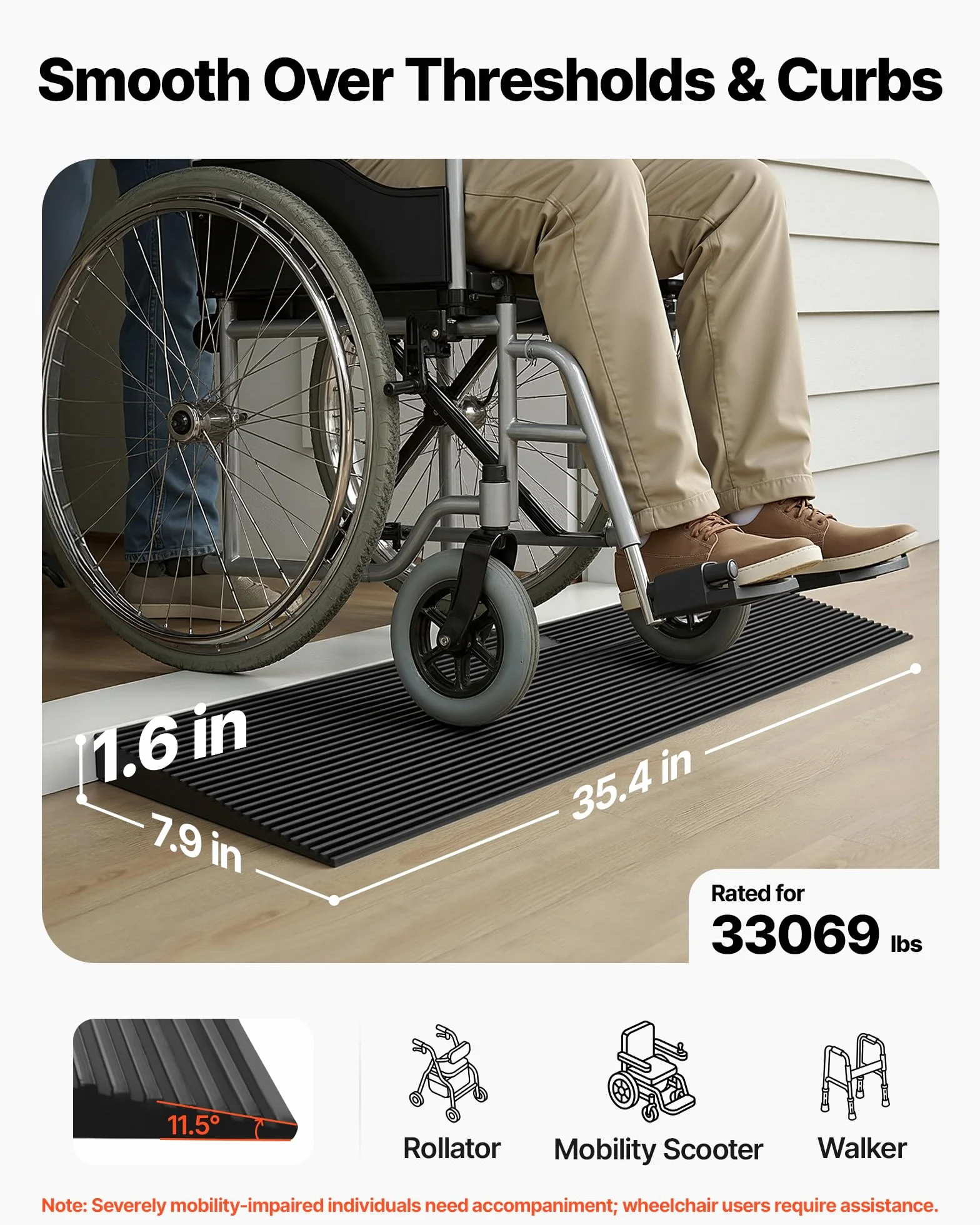 VEVOR Rampa progowa wysokość 4 cm rampa do cięcia gumy, obciążenie 15 t, rampa dostępu do wózków inwalidzkich, szerokość 90 cm, antypoślizgowa, dwustronna taśma samoprzylepna do drzwi łazienkowych