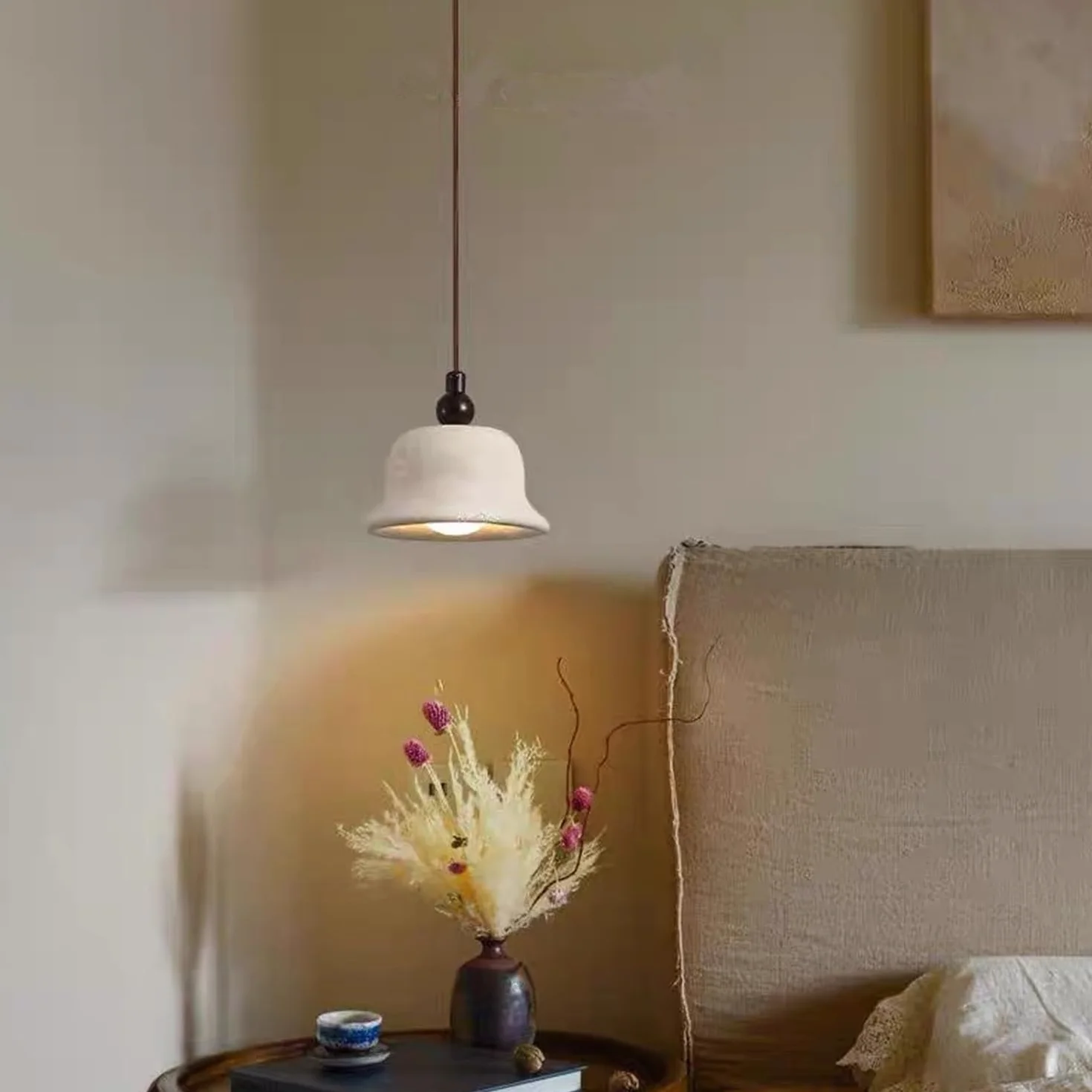 Lampa Wisząca Z Trawertynu Lampa Sufitowa 4,3 Cala Żyrandol Klosz Z Naturalnego Porowatego Trawertynu Gniazdo E27 W Stylu Mid Century Modern, Z Przewodem Do Baru, Kawiarni, Restauracji