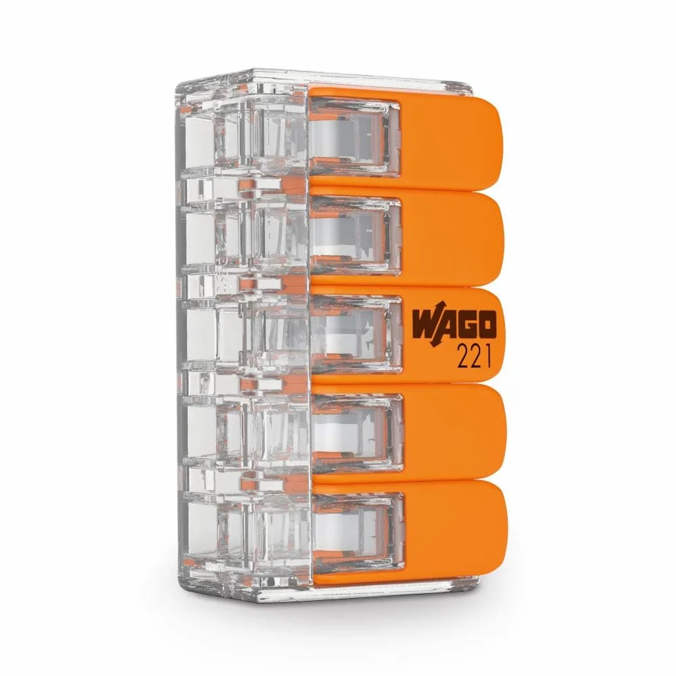 WAGO 221-615 221 Zacisk łączący elastyczny: 0,5-6 mm² sztywny: 0,5-6 mm² Liczba biegunów (num): 5 6 szt. Trans
