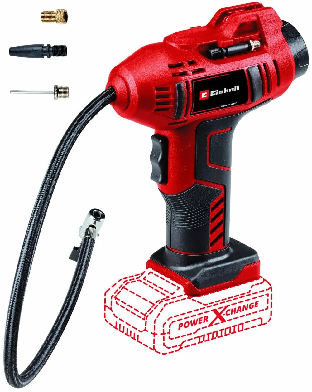 Einhell Akumulatorowy kompresor samochodowy CE-CC 18 Li-Solo Power X-Change (Li-Ion, 18 V, 11 bar, wąż sprężonego powietrza 60 cm, auto. funkcja wył., dostawa bez akumulatora i bez ładowarki)
