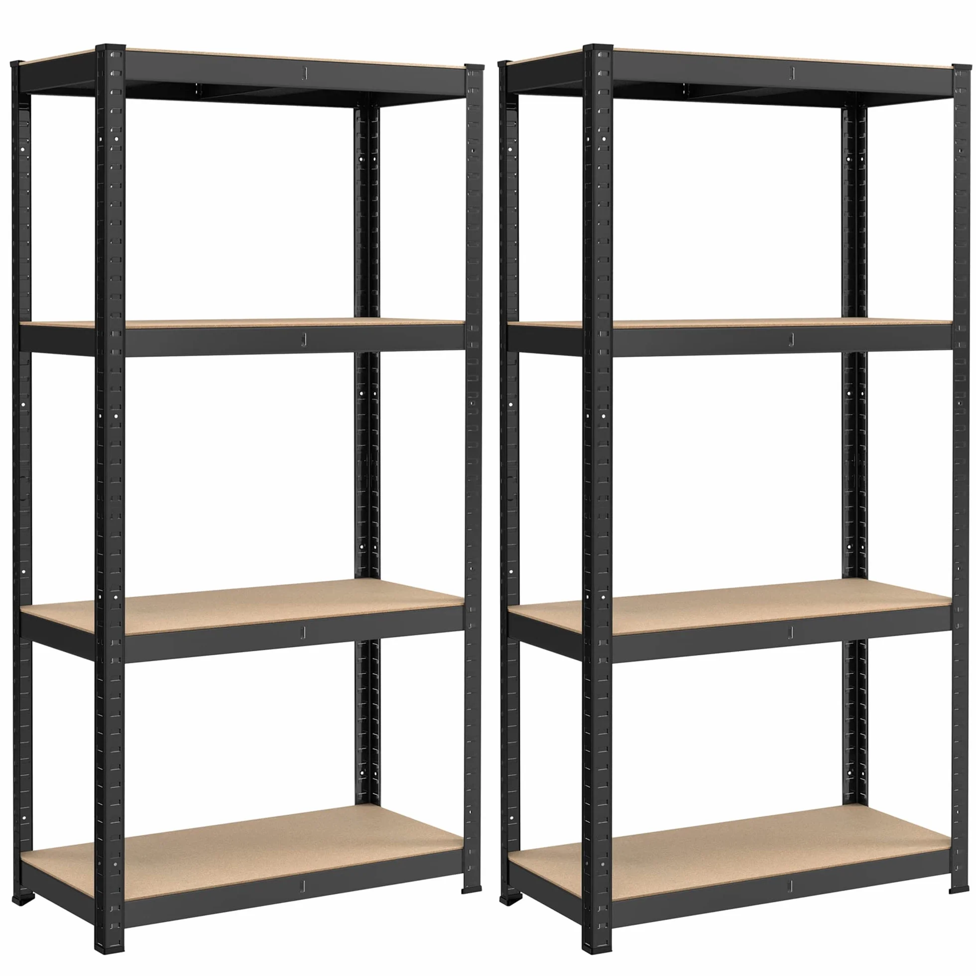 SONGMICS Regał 4-poziomowy, zestaw 2 regałów stalowych do przechowywania, montaż bezśrubowy, do garażu, szopy, udźwig po 520 kg, 40 x 80 x 160 cm, czarny GLR044B02