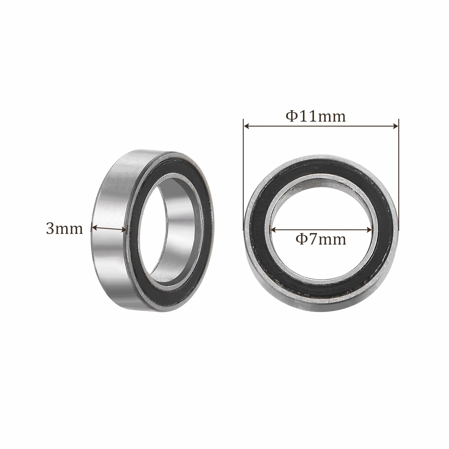 5 sztuk MR117-2RS łożysko kulkowe zwykłe – [otwór 7 mm x 11 mm średnica zewnętrzna x grubość 3 mm], podwójnie gumowane łożyska do stosowania w obrabiarkach, P6 (ABEC 3)