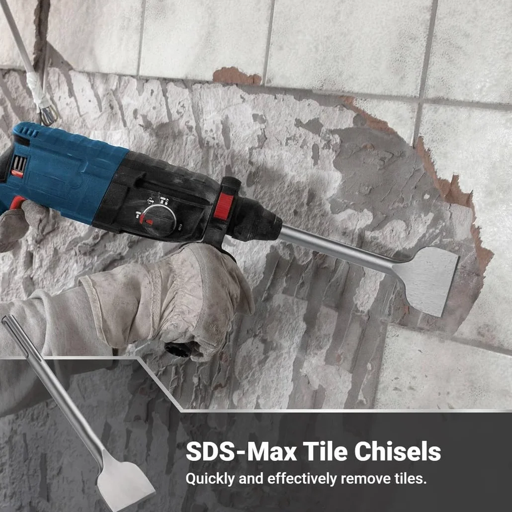 Dłuto do płytek SDS-Max, dłuto łopatkowe o szerokości 28 x 7,5 cm z trzpieniem SDS-Max, płaskie dłuto ze stali chromowanej 40CR do wiertarek udarowych, ceramicznych, cementu, betonu, cegły, kamienia