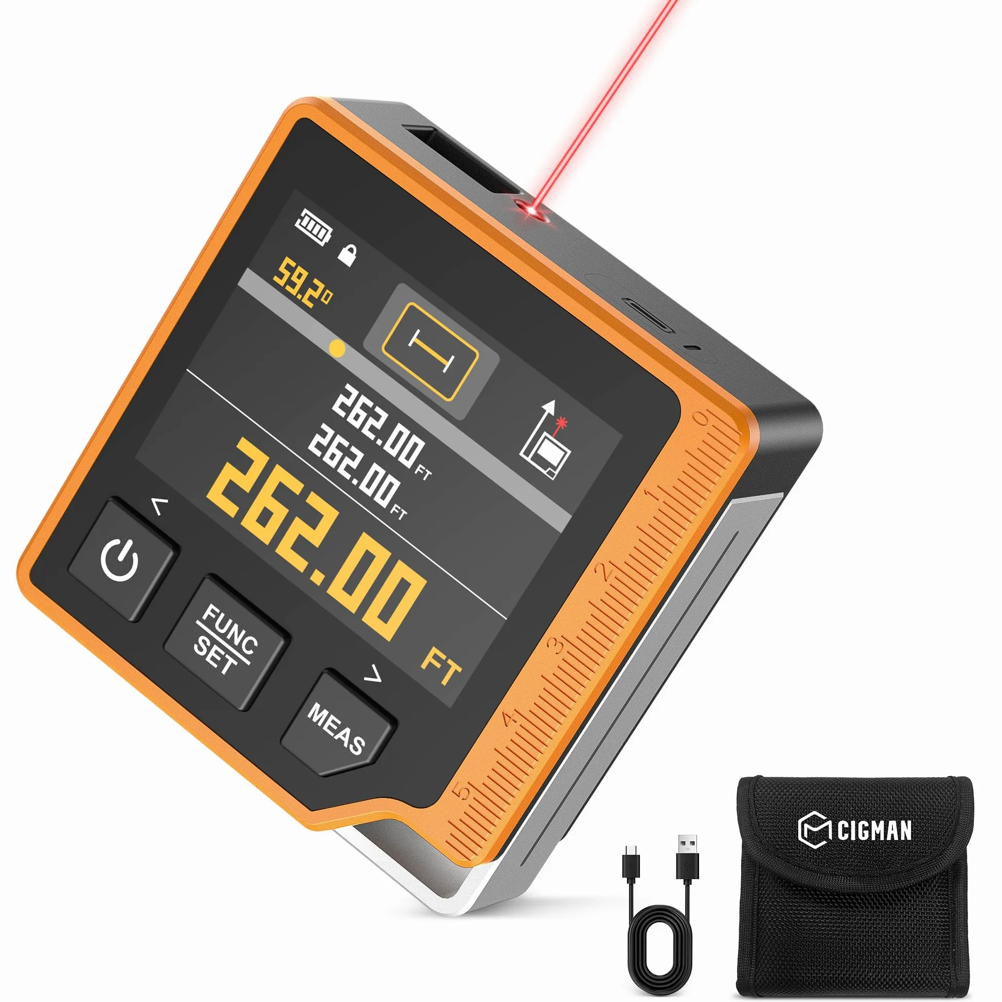 CIGMAN 80M 3 IN 1 cyfrowy miernik odległości lasera, urządzenie pomiarowe laserowe z podświetleniem LCD, miernik nachylenia, urządzenie m/in/ft, cyfrowa taśma pomiarowa lasera (CD80)