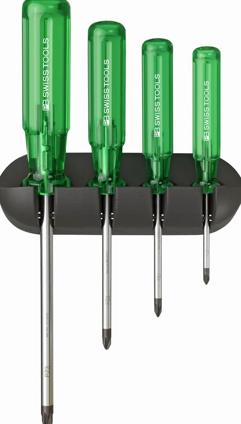 Wkrętaki krzyżakowe Pozidriv w uchwycie ściennym Classic PB Swiss Tools 43, zestaw 4-częściowy