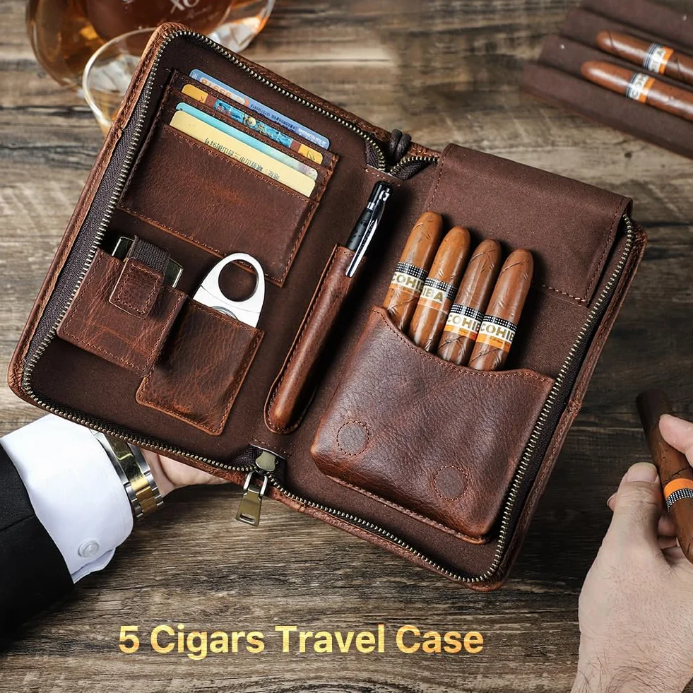 CONTACTS Przenośny humidor skórzany organizer na cygara z paskiem na nadgarstek