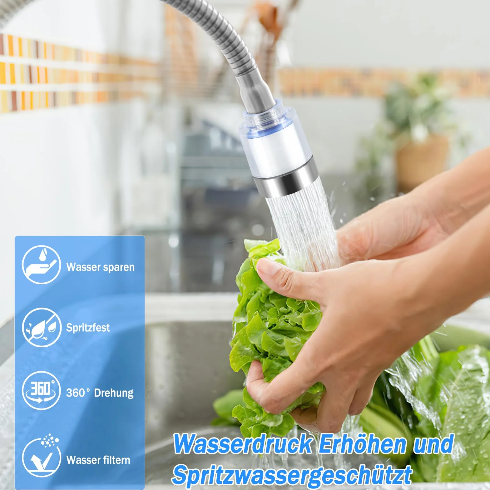 2 sztuki filtrów do wody, kran, filtr do wody pitnej, 360° filtr wody z kranu z 4 wkładami filtrującymi do wody, do kuchni, łazienki
