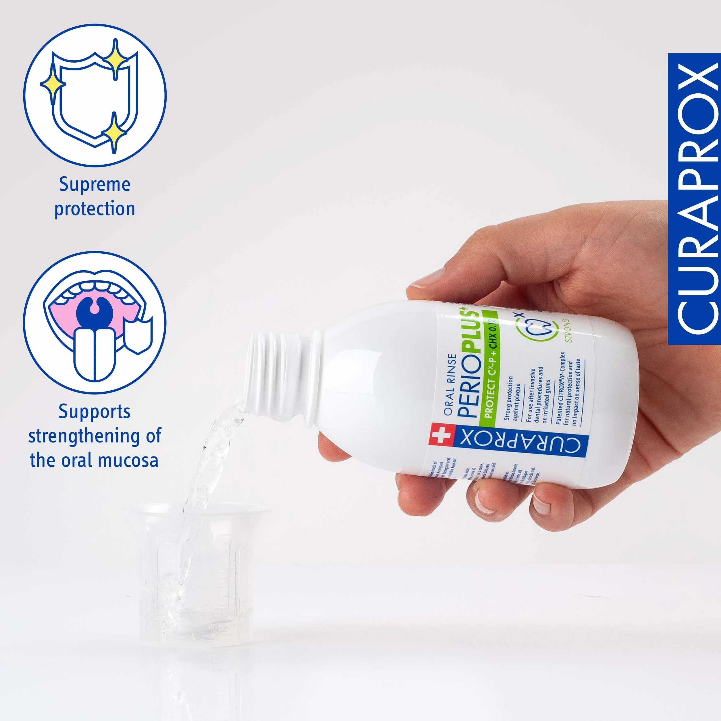 Curaprox Perio Plus Protect płyn do płukania jamy ustnej - Pielęgnacja jamy ustnej w przypadku problemów z dziąsłami/Butelka 200 ml/zaprojektowany w Szwajcarii