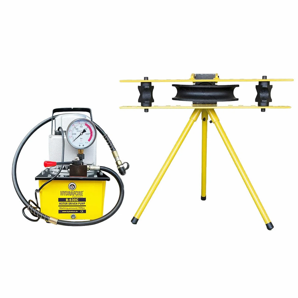 Hydrauliczna giętarka do rur 1/2"-2", 21,3-60 mm, metalowa, żółta, 148 funtów, 1 sztuka