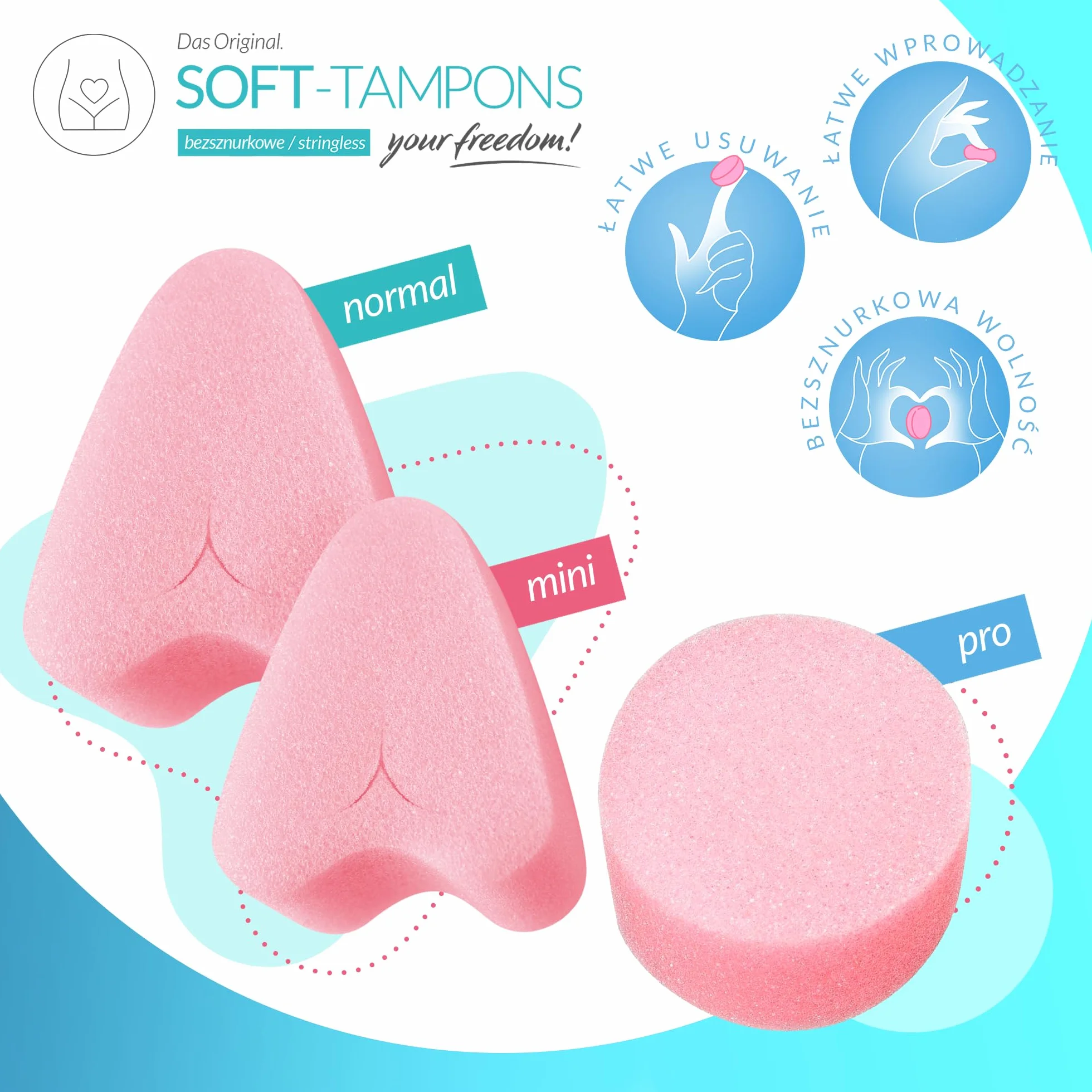 JOYDIVISION Soft-Tampons professional 50 szt Tampony bez sznurka Gąbeczka menstruacyjna ultra soft