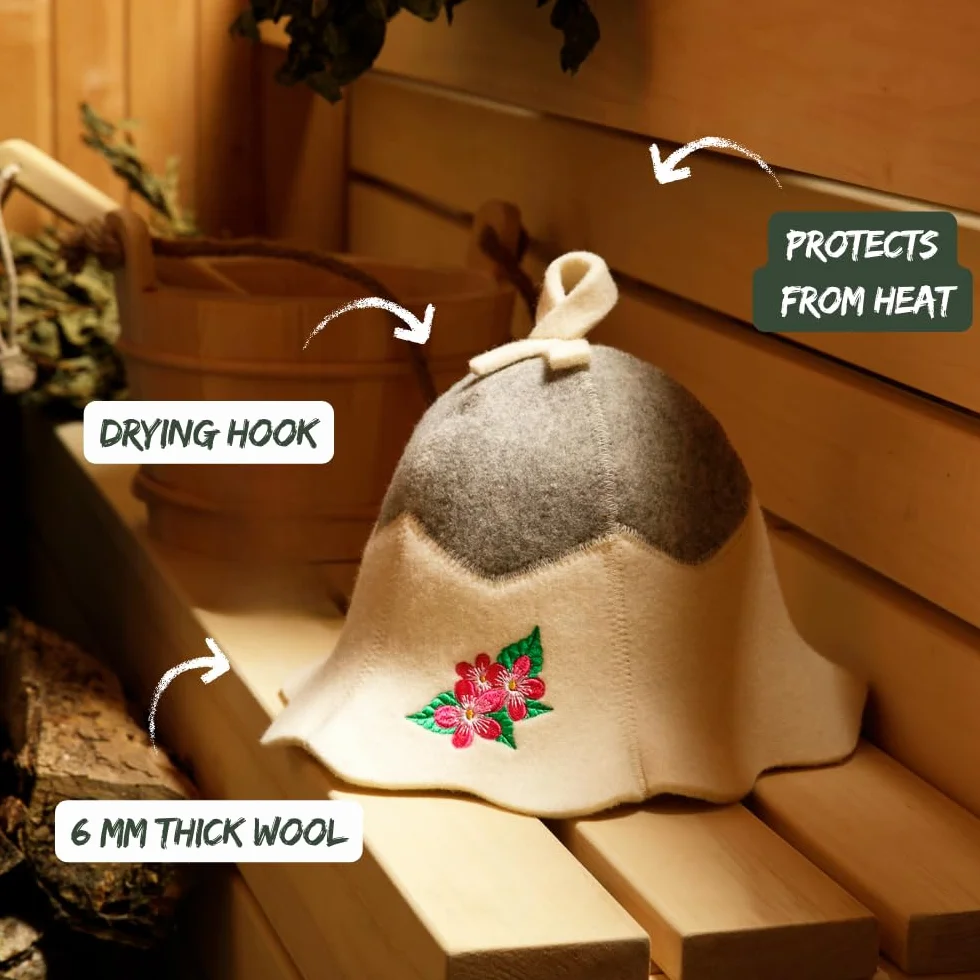 Natural Textile kapelusz do sauny – 100% organiczne czapki z filcu wełnianego – chroń głowę przed wysoką temperaturą – instrukcja obsługi w języku angielskim (może nie być dostępna w języku polskim) –