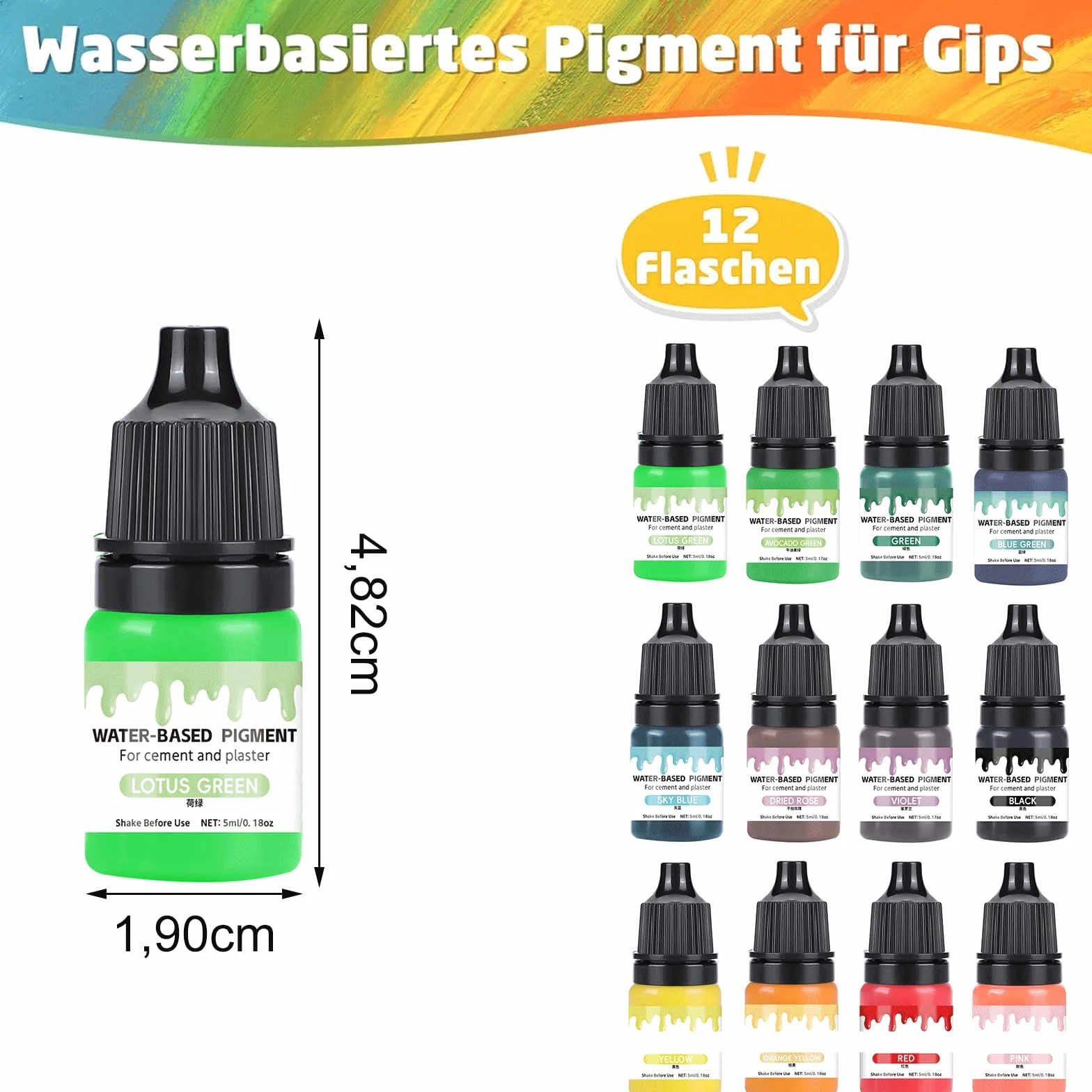 LEMONSTONE 12 sztuk pigmentów do proszku odlewniczego, 5 ml, farba w proszku, wysoko skoncentrowane pigmenty barwiące do modelarstwa, pigment na bazie wody, pigment na bazie wody do farb betonowych